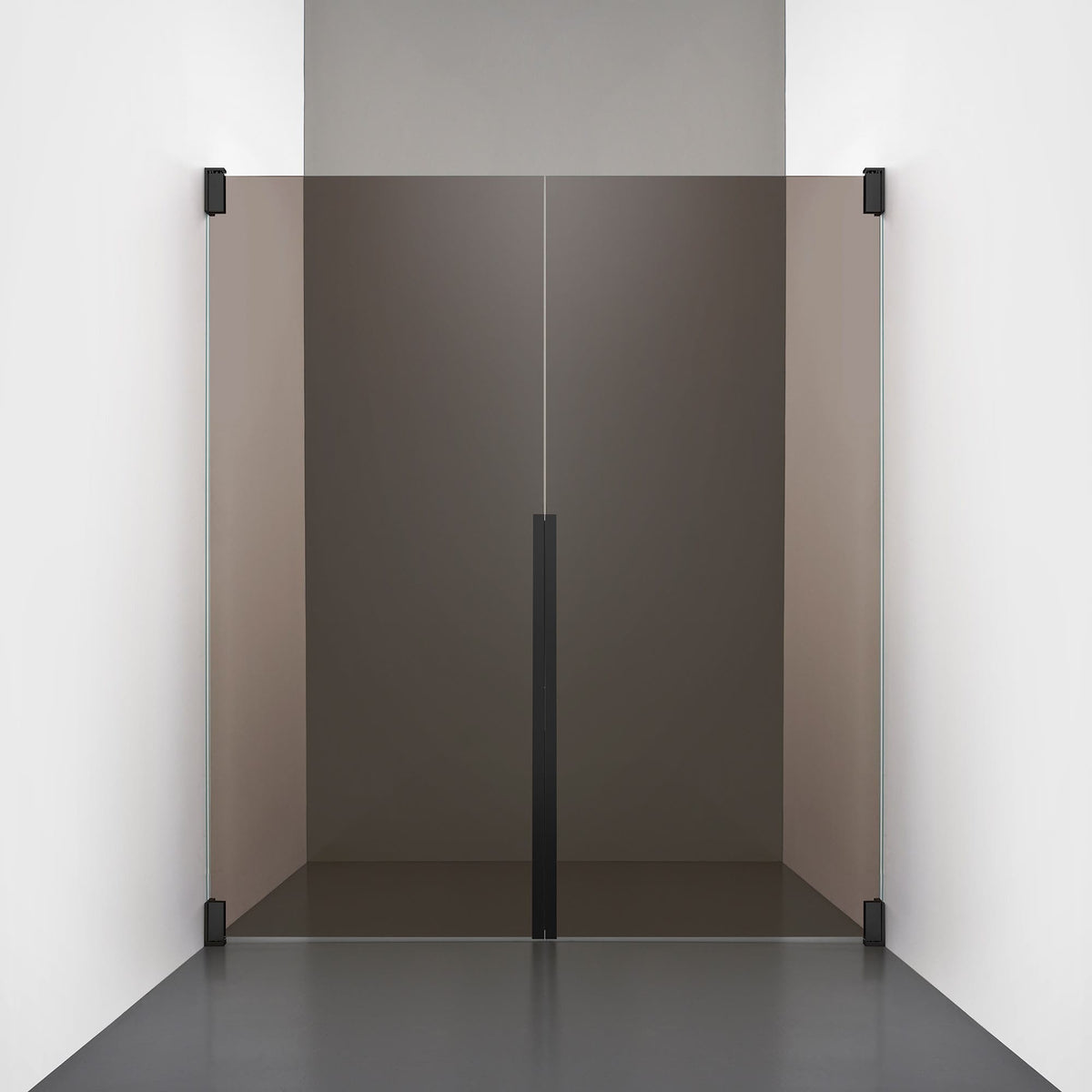 ROOH R2 Duschnisch Dörr+Dörr, Brunfärgat glas, Matte black måttbeställd 