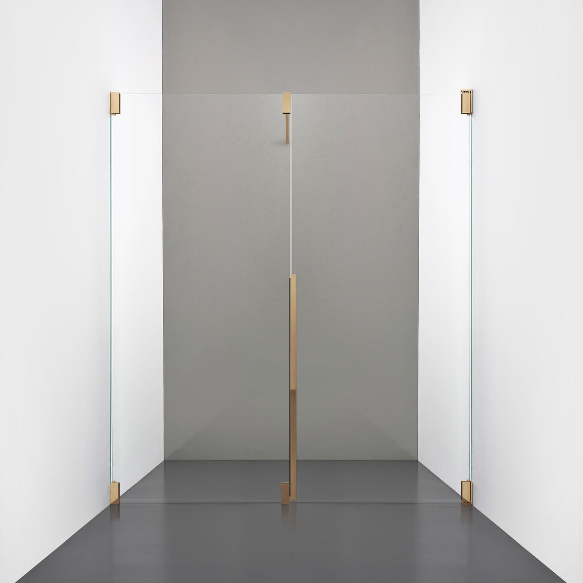ROOH R2 Duschnisch Dörr+Vägg, Klarglas, Brass, Dörr höger + Fast glas vänster måttbeställd 