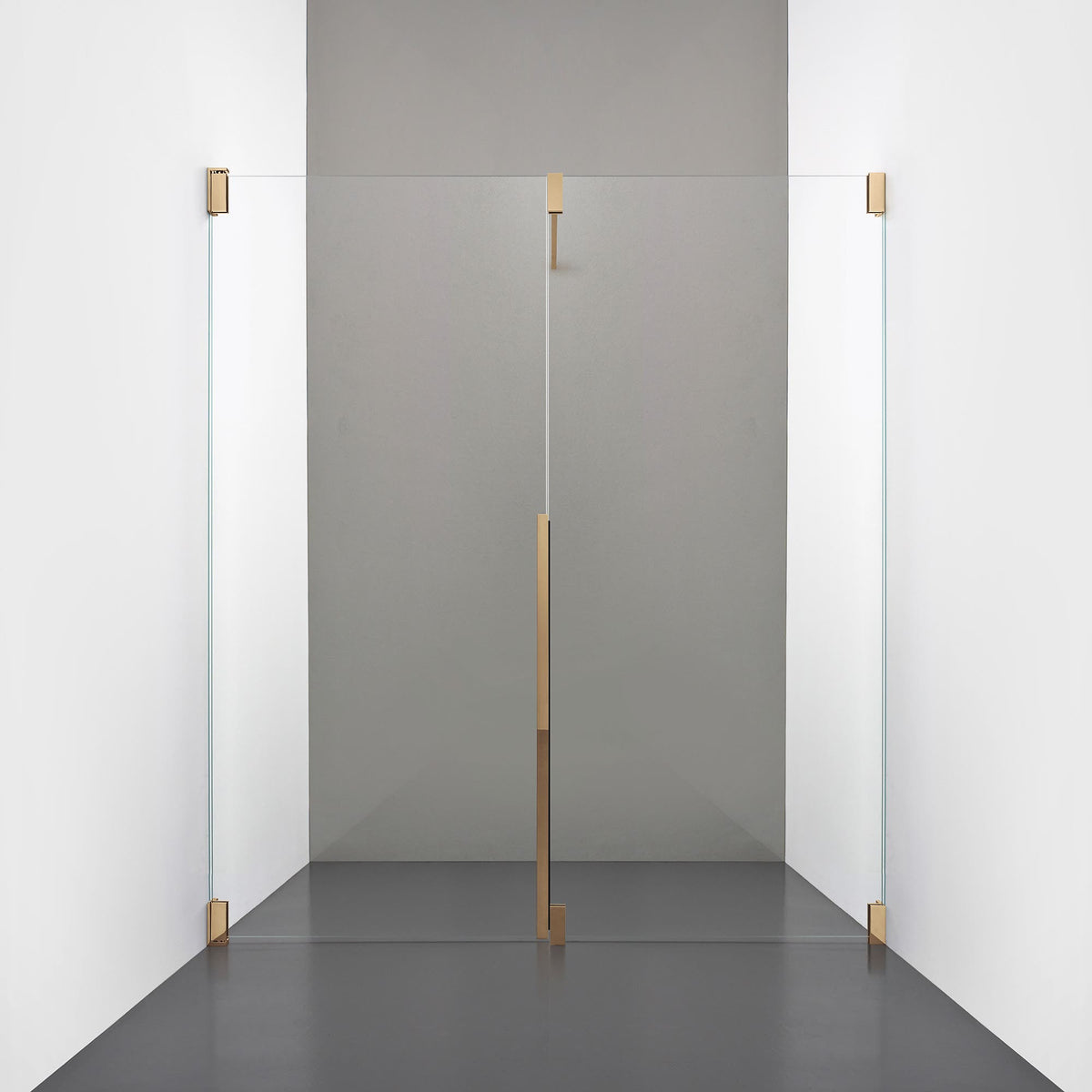ROOH R2 Duschnisch Dörr+Vägg, Klarglas, Brass, Dörr vänster + Fast glas höger måttbeställd 