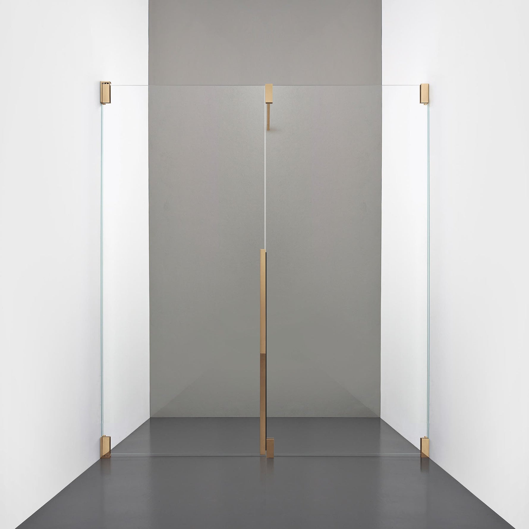 ROOH R2 Duschnisch Dörr+Vägg, Klarglas, Brass, Dörr vänster + Fast glas höger måttbeställd 