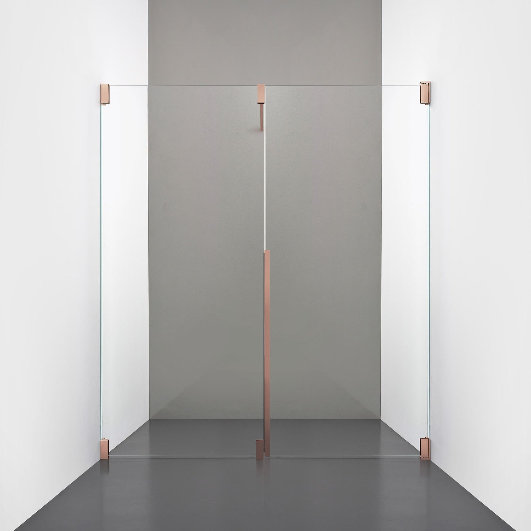 ROOH R2 Duschnisch Dörr+Vägg, Klarglas, Copper, Dörr höger + Fast glas vänster måttbeställd 