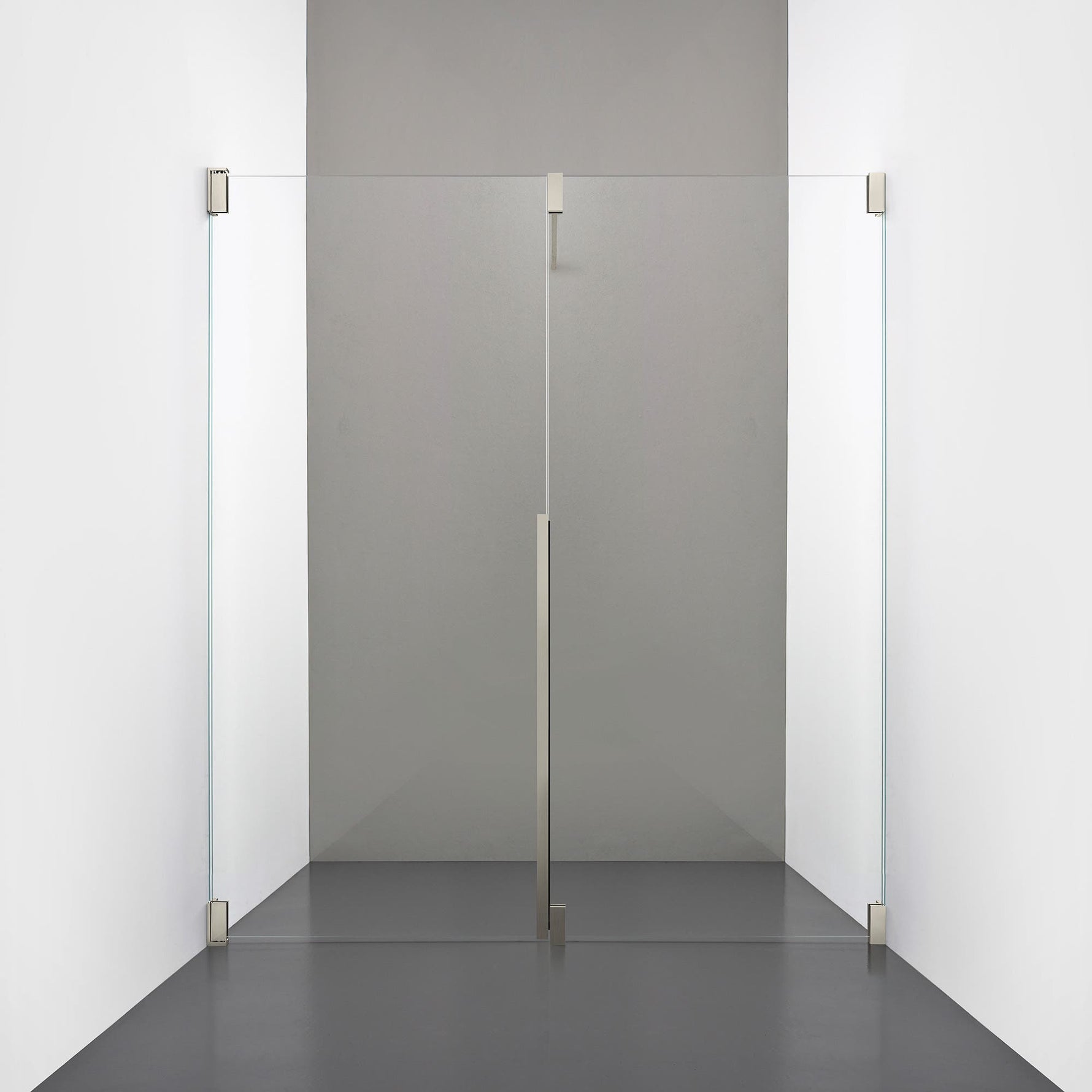 ROOH R2 Duschnisch Dörr+Vägg, Klarglas, Brushed Nickel, Dörr vänster + Fast glas höger måttbeställd 