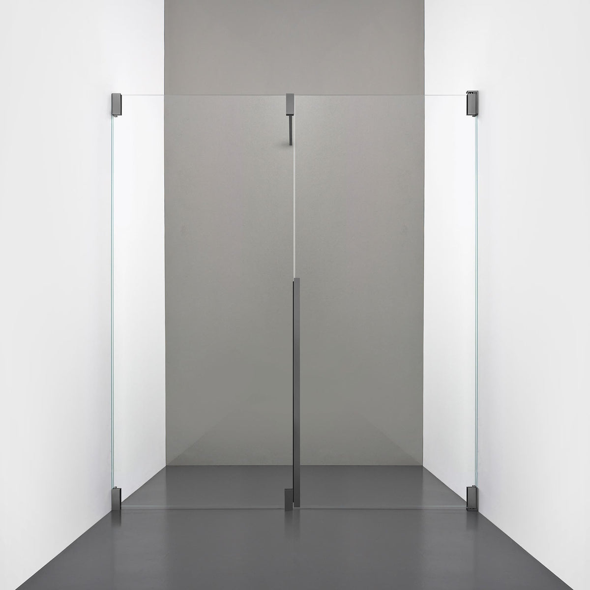 ROOH R2 Duschnisch Dörr+Vägg, Klarglas, Br Bl Chrome, Dörr höger + Fast glas vänster måttbeställd 