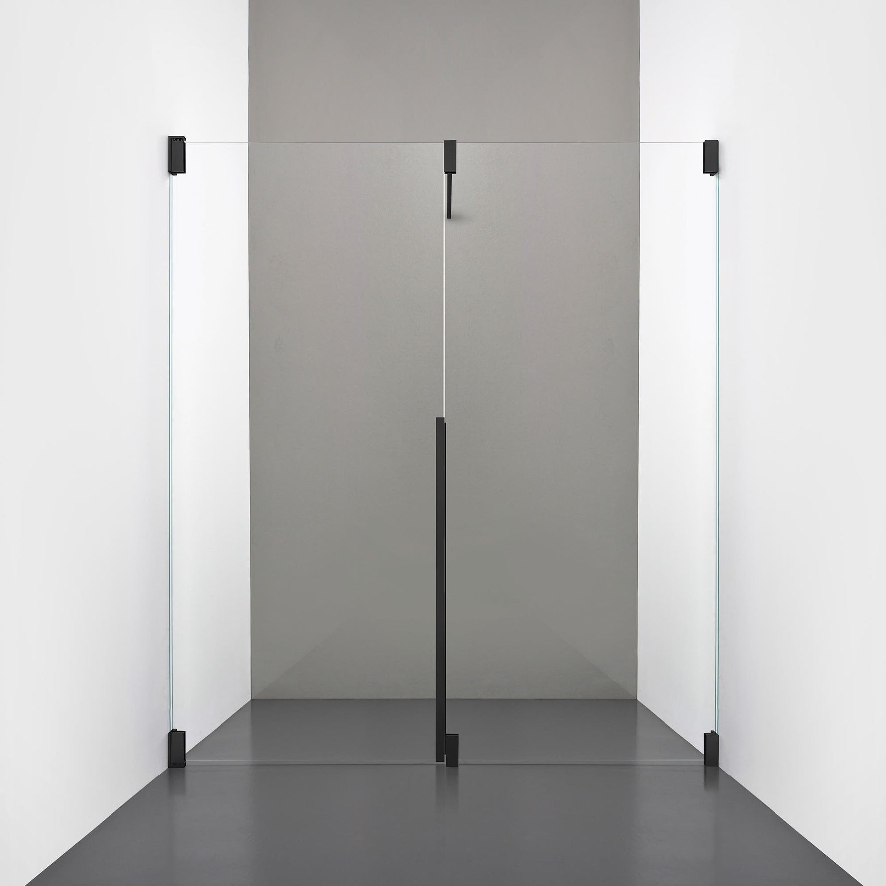 ROOH R2 Duschnisch Dörr+Vägg, Klarglas, Matte black, Dörr vänster + Fast glas höger måttbeställd 