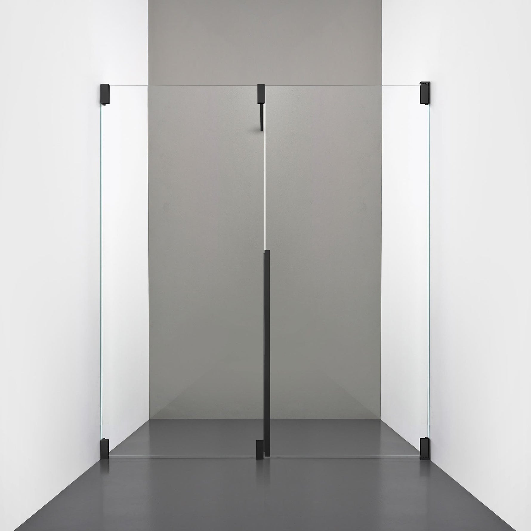 ROOH R2 Duschnisch Dörr+Vägg, Klarglas, Matte black, Dörr höger + Fast glas vänster måttbeställd 