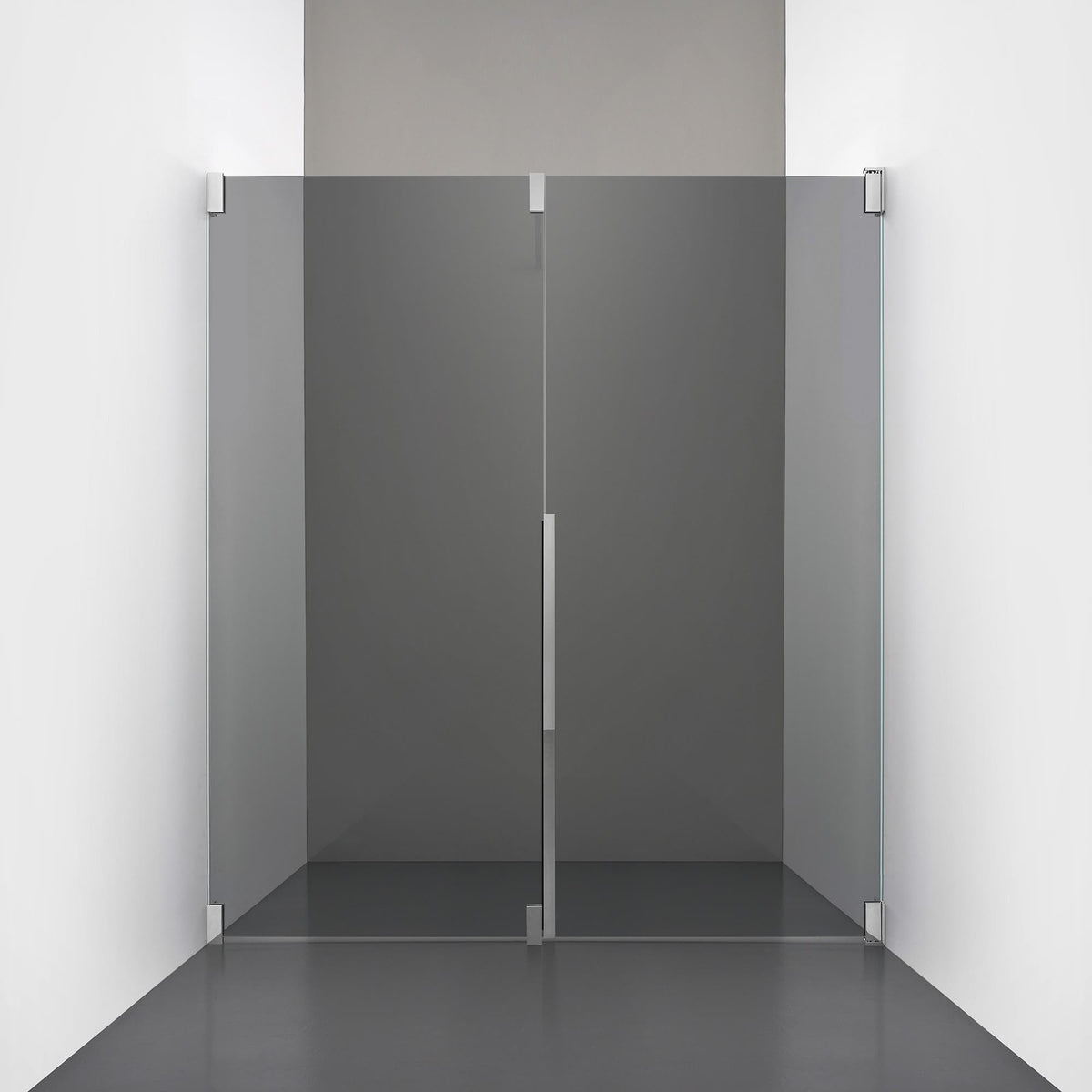 ROOH R2 Duschnisch Dörr+Vägg, Rökfärgat glas, Chrome, Dörr höger + Fast glas vänster måttbeställd 