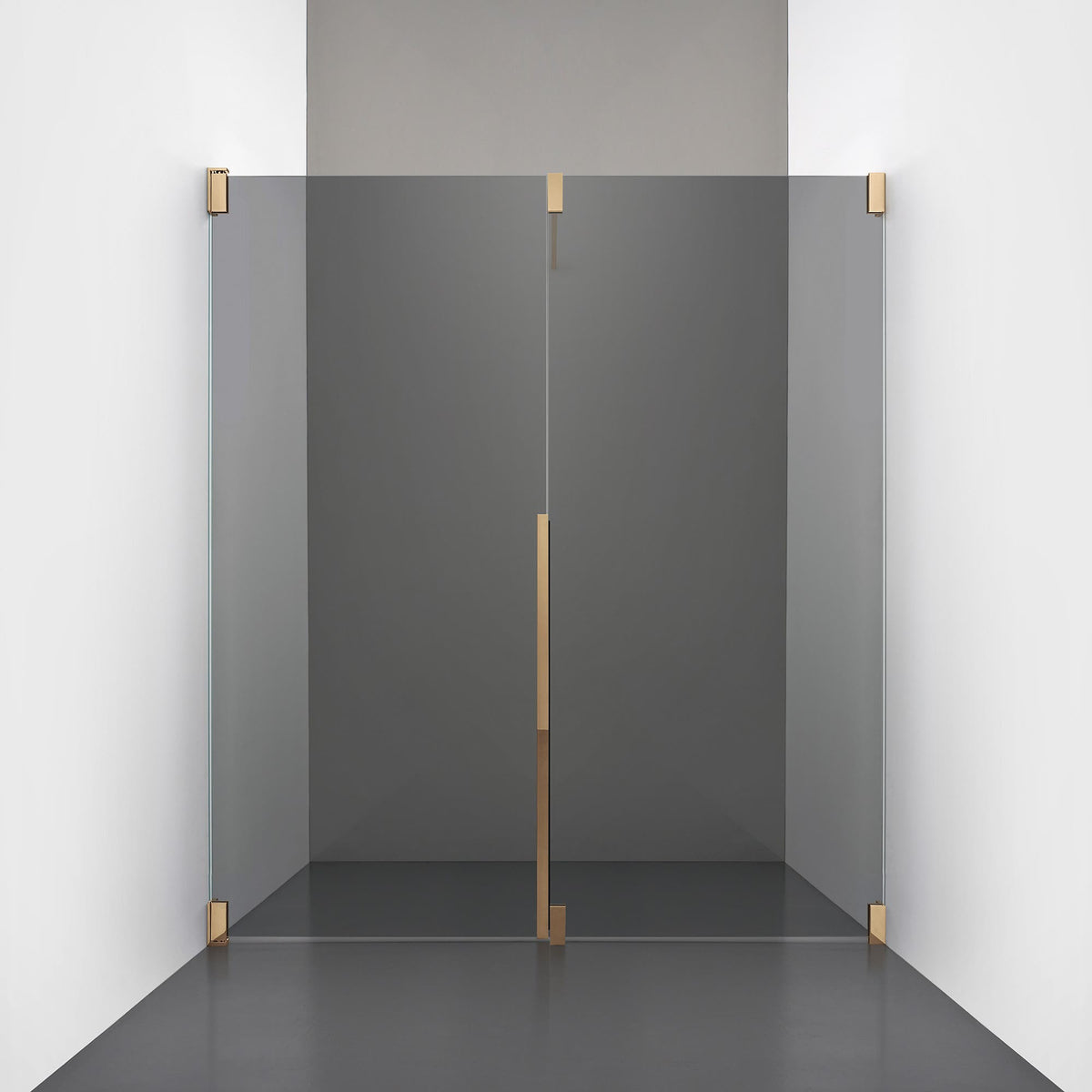 ROOH R2 Duschnisch Dörr+Vägg, Rökfärgat glas, Brass, Vänster 