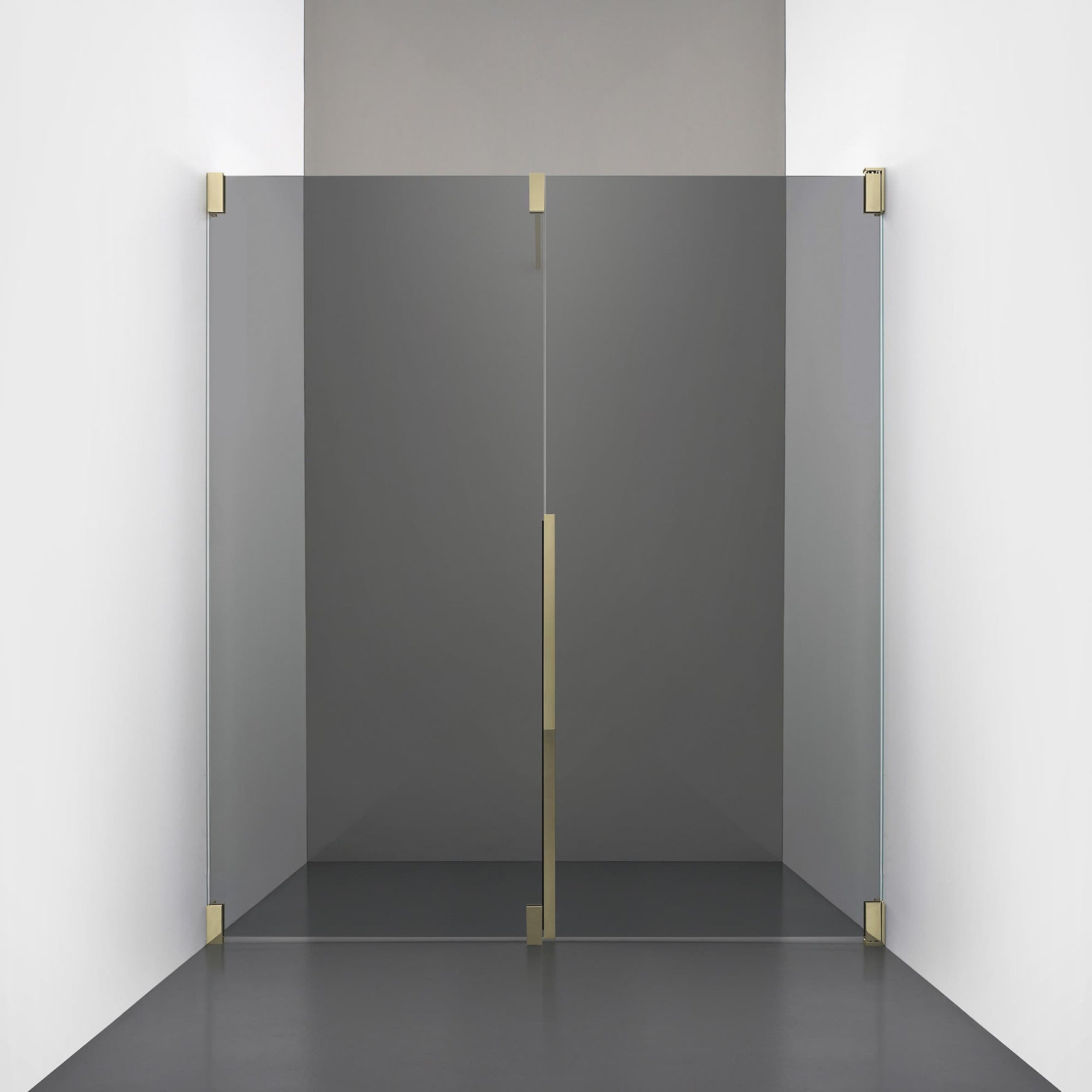 ROOH R2 Duschnisch Dörr+Vägg, Rökfärgat glas, Honey gold, Höger 