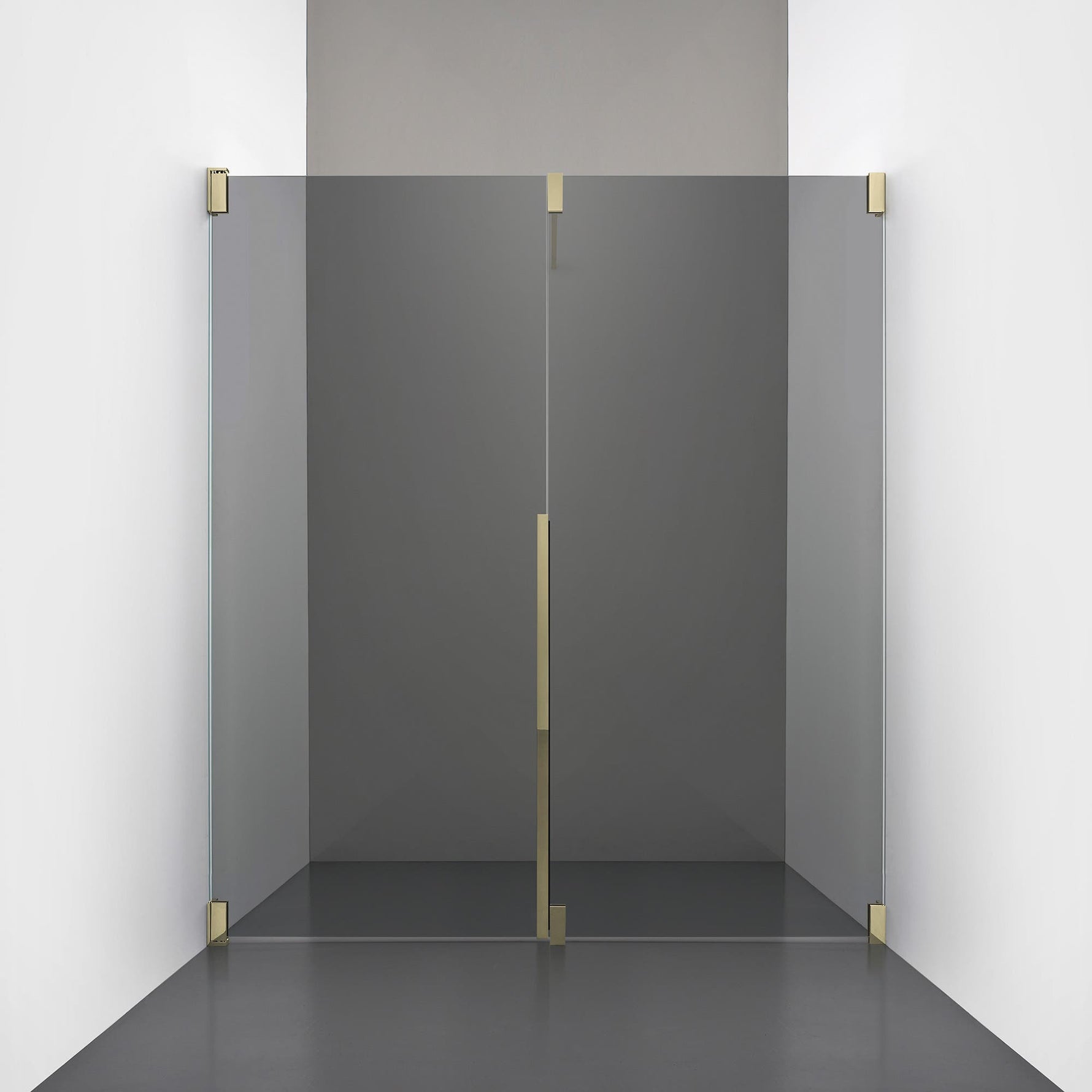 ROOH R2 Duschnisch Dörr+Vägg, Rökfärgat glas, Honey gold, Vänster 