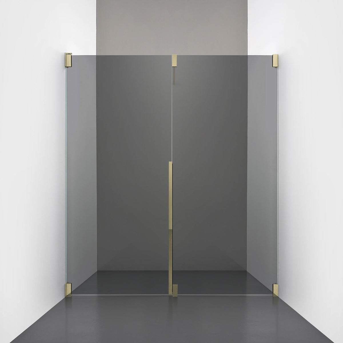 ROOH R2 Duschnisch Dörr+Vägg, Rökfärgat glas, Honey gold, Dörr vänster + Fast glas höger måttbeställd 