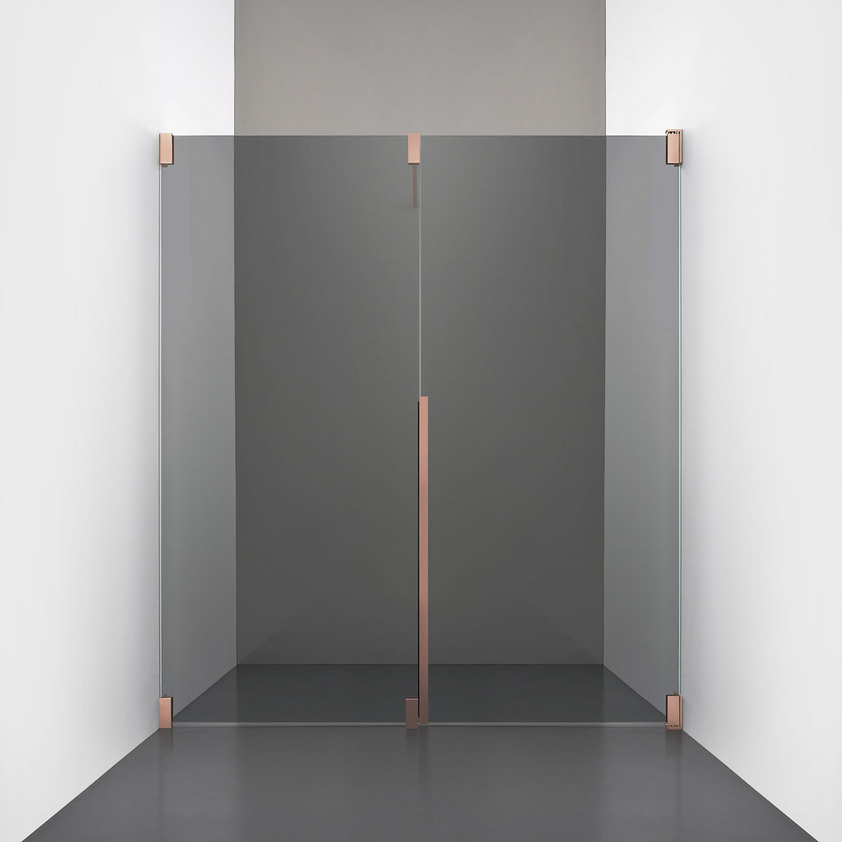 ROOH R2 Duschnisch Dörr+Vägg, Rökfärgat glas, Copper, Dörr höger + Fast glas vänster måttbeställd 