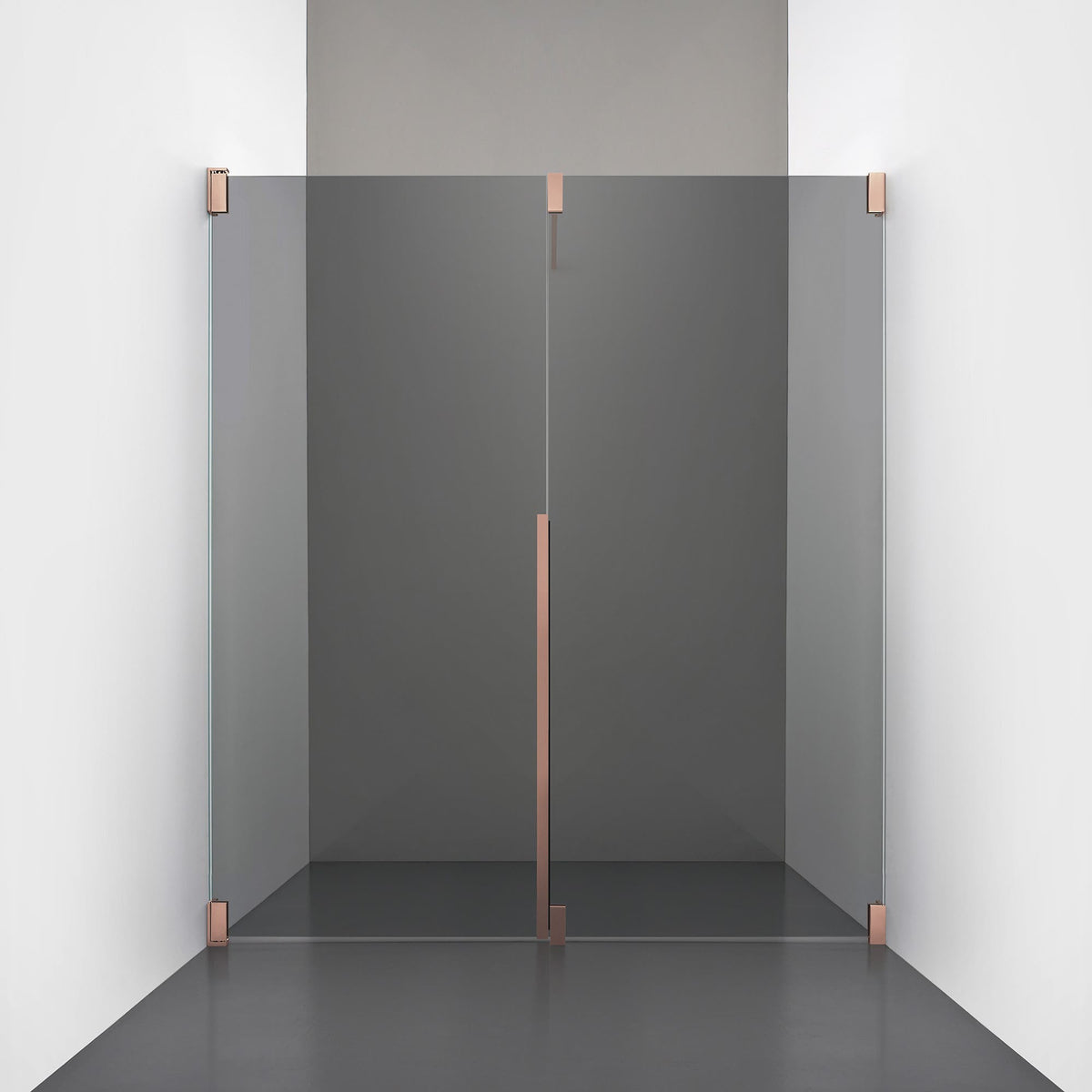 ROOH R2 Duschnisch Dörr+Vägg, Rökfärgat glas, Copper, Dörr vänster + Fast glas höger måttbeställd 