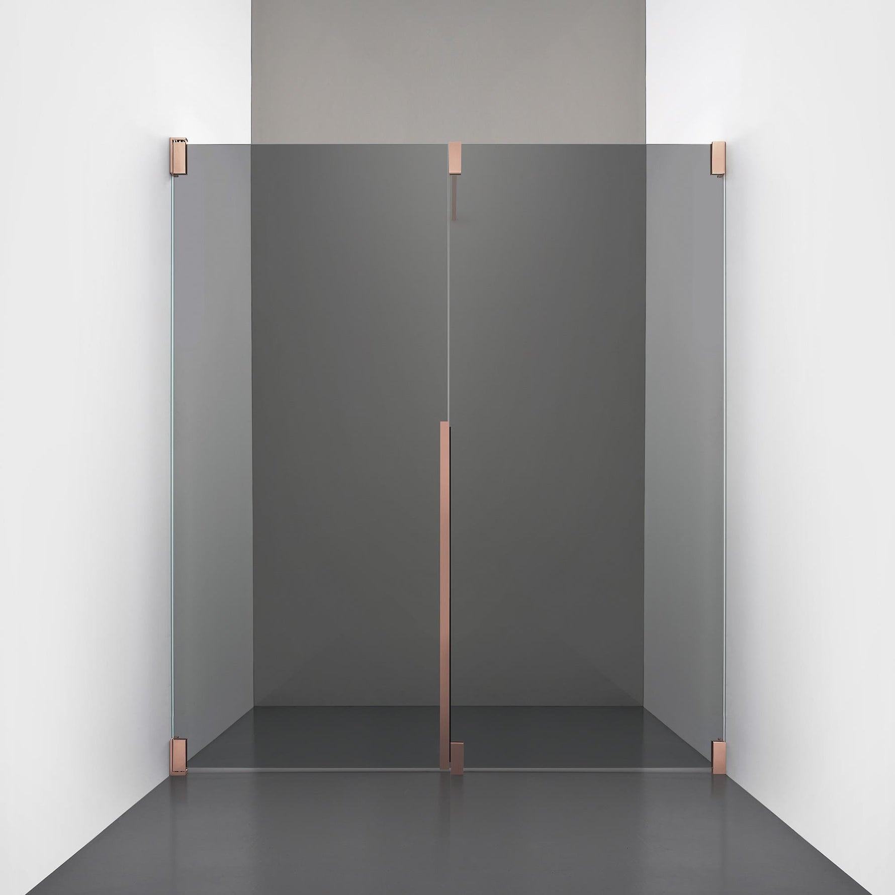 ROOH R2 Duschnisch Dörr+Vägg, Rökfärgat glas, Copper, Dörr vänster + Fast glas höger måttbeställd 