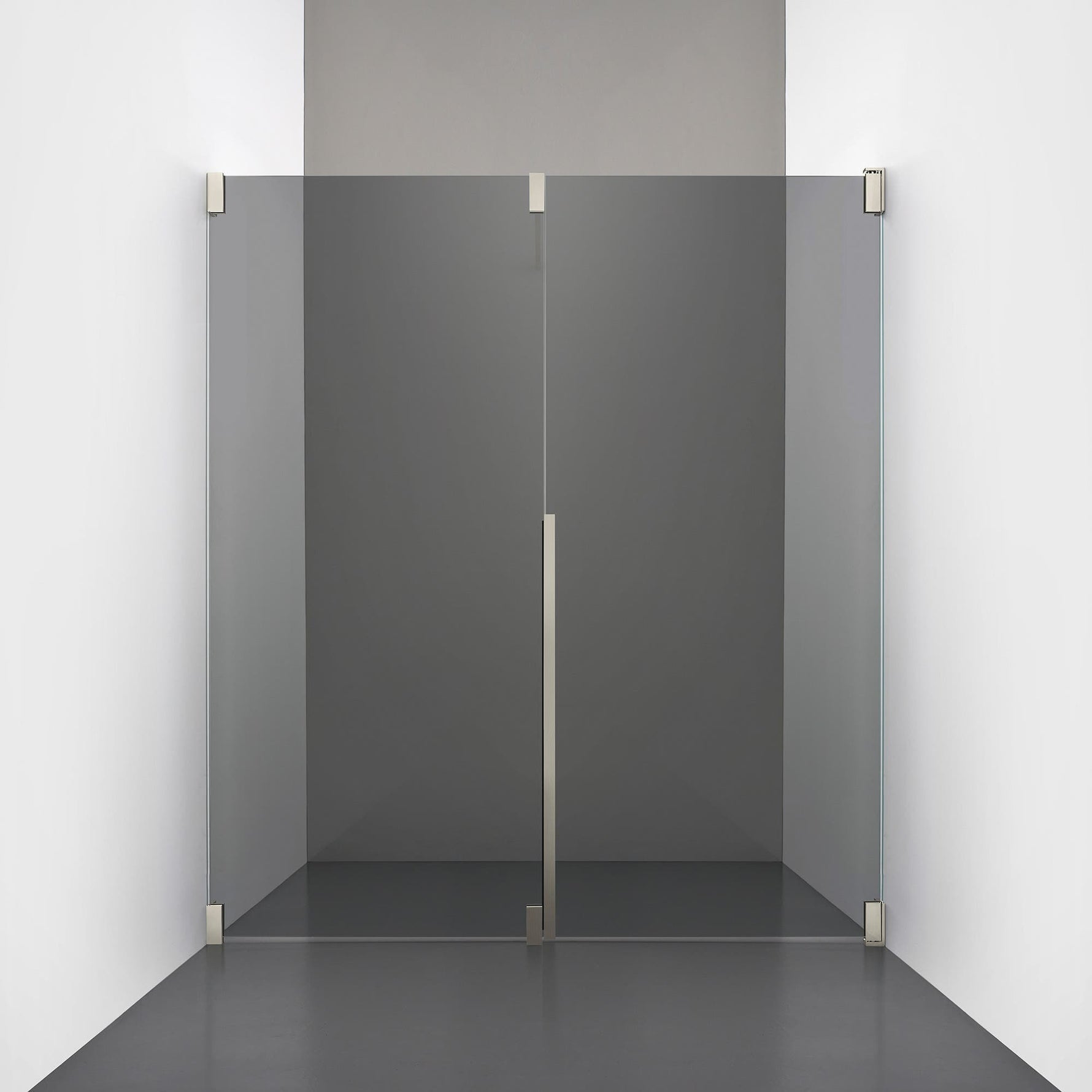ROOH R2 Duschnisch Dörr+Vägg, Rökfärgat glas, Brushed Nickel, Dörr höger + Fast glas vänster måttbeställd 
