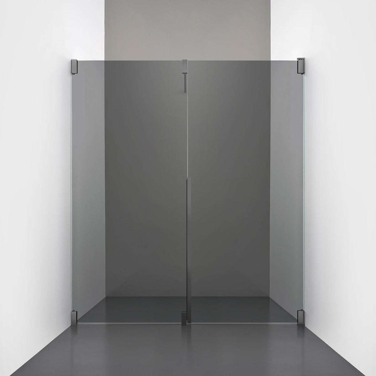 ROOH R2 Duschnisch Dörr+Vägg, Rökfärgat glas, Br Bl Chrome, Dörr höger + Fast glas vänster måttbeställd 