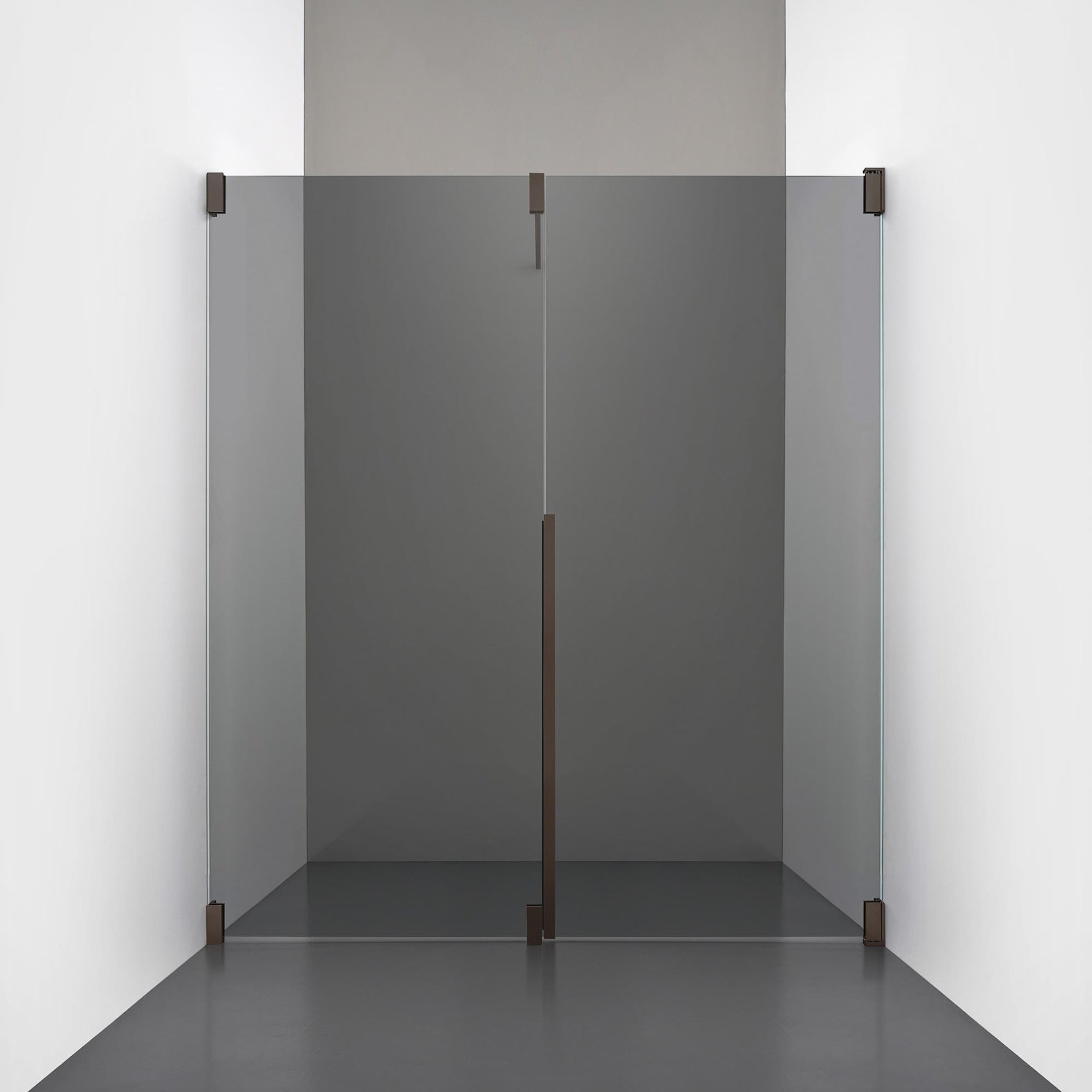 ROOH R2 Duschnisch Dörr+Vägg, Rökfärgat glas, Bronze, Dörr höger + Fast glas vänster måttbeställd 