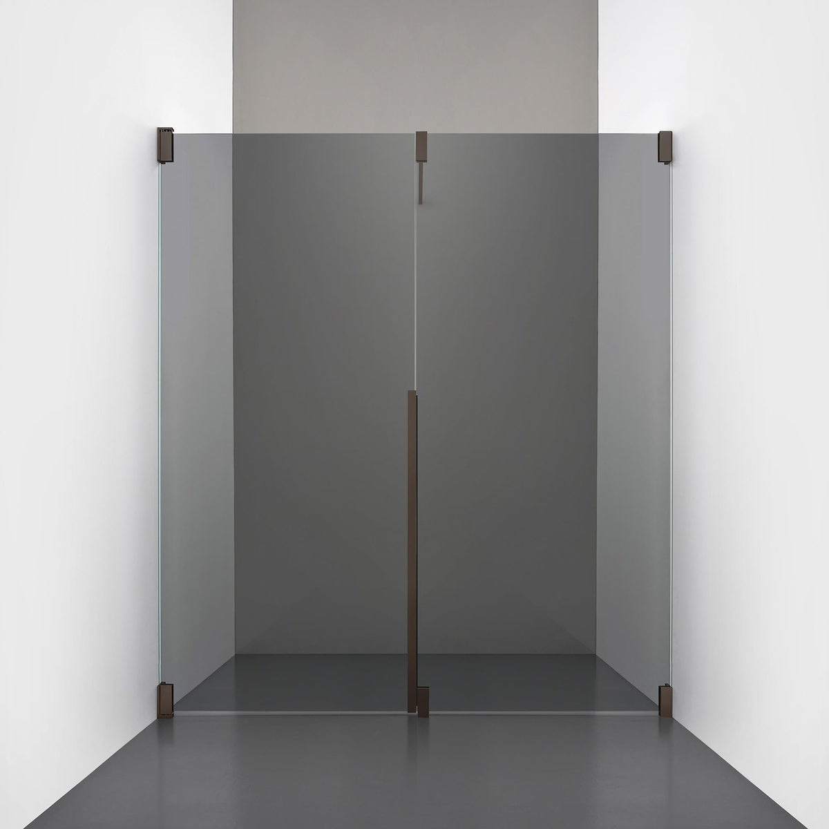 ROOH R2 Duschnisch Dörr+Vägg, Rökfärgat glas, Bronze, Dörr vänster + Fast glas höger måttbeställd 