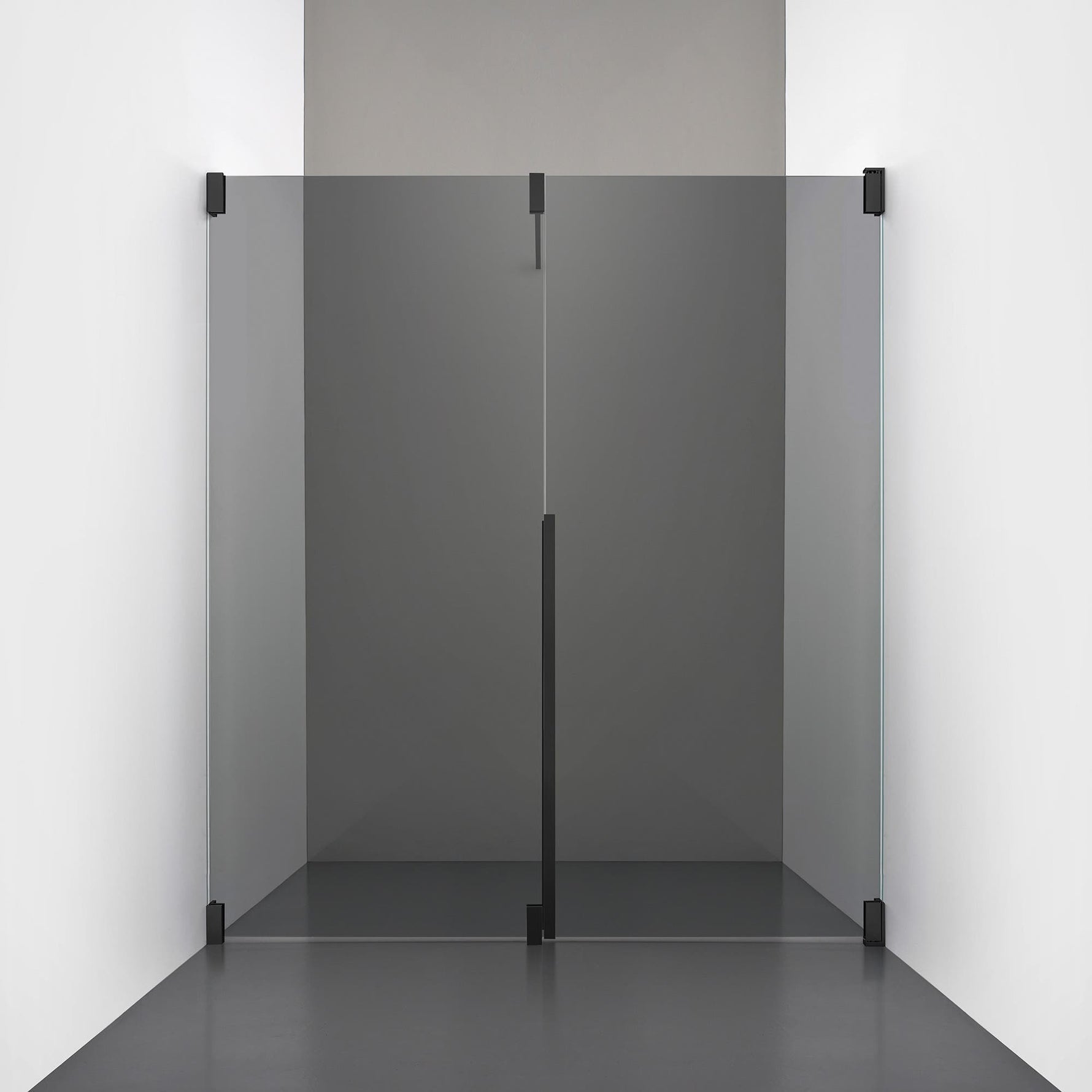 ROOH R2 Duschnisch Dörr+Vägg, Rökfärgat glas, Matte black, Dörr höger + Fast glas vänster måttbeställd 