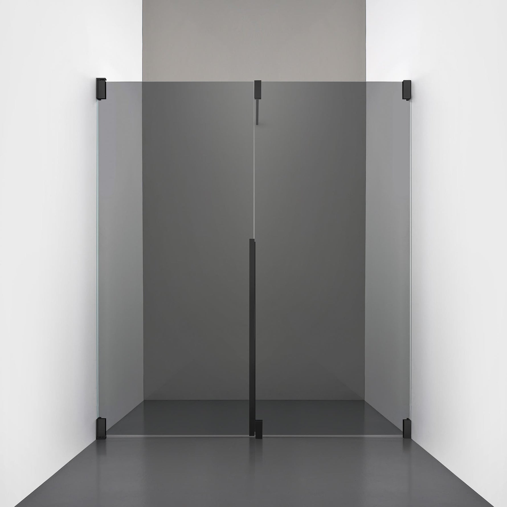ROOH R2 Duschnisch Dörr+Vägg, Rökfärgat glas, Matte black, Vänster 