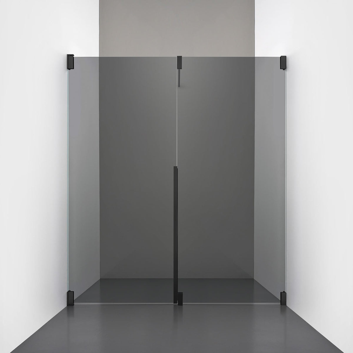 ROOH R2 Duschnisch Dörr+Vägg, Rökfärgat glas, Matte black, Dörr vänster + Fast glas höger måttbeställd 