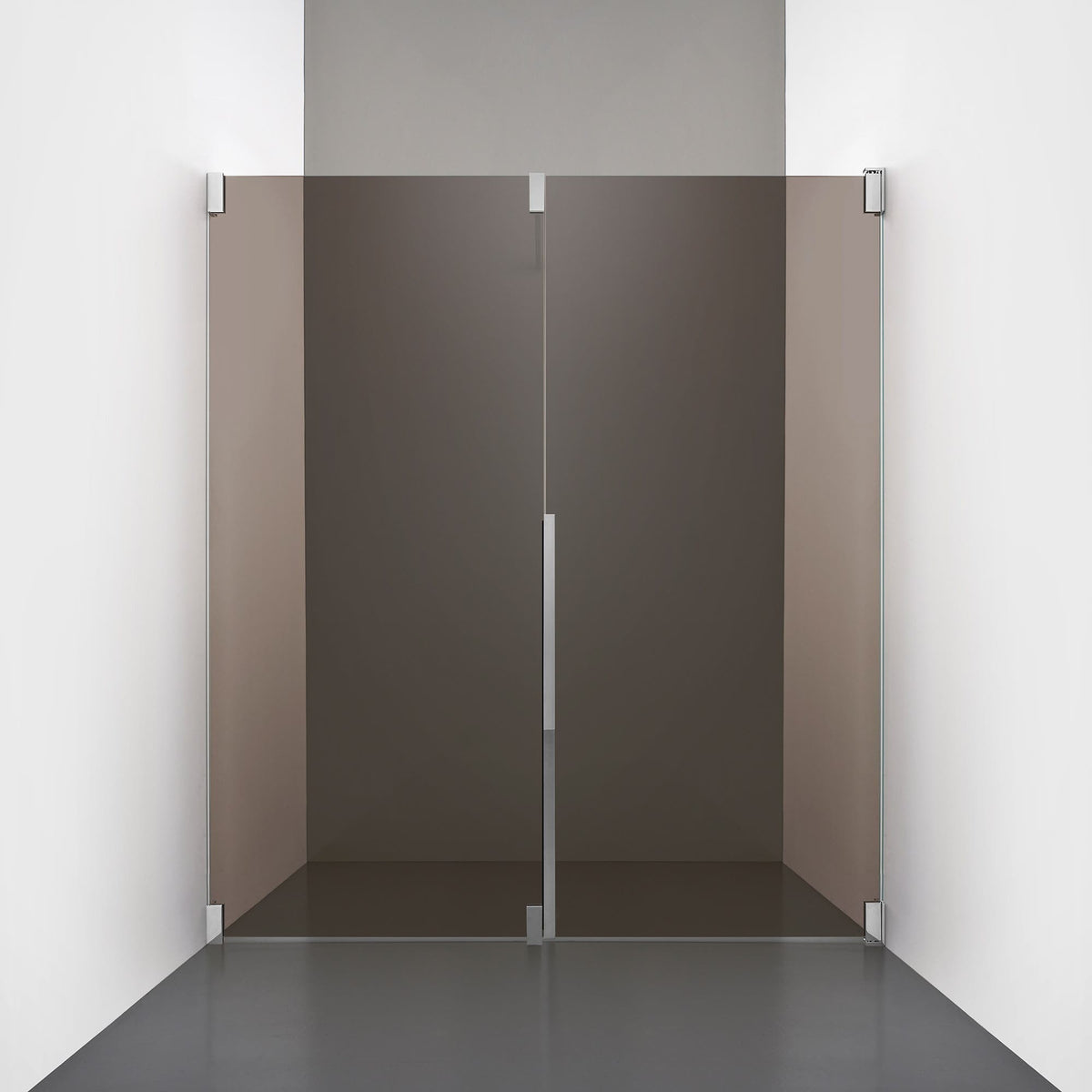 ROOH R2 Duschnisch Dörr+Vägg, Brunfärgat glas, Chrome, Dörr höger + Fast glas vänster måttbeställd 