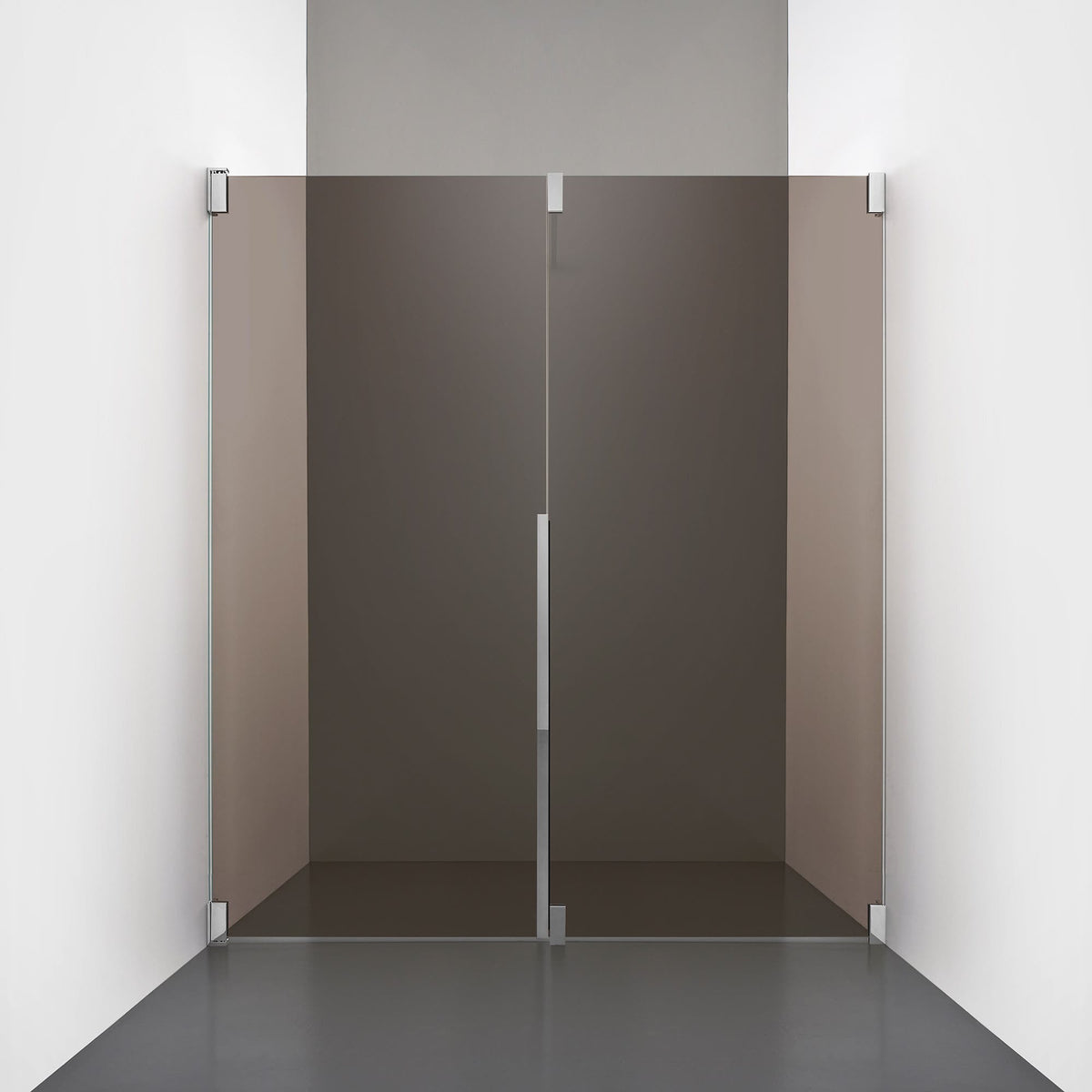 ROOH R2 Duschnisch Dörr+Vägg, Brunfärgat glas, Chrome, Dörr vänster + Fast glas höger måttbeställd 