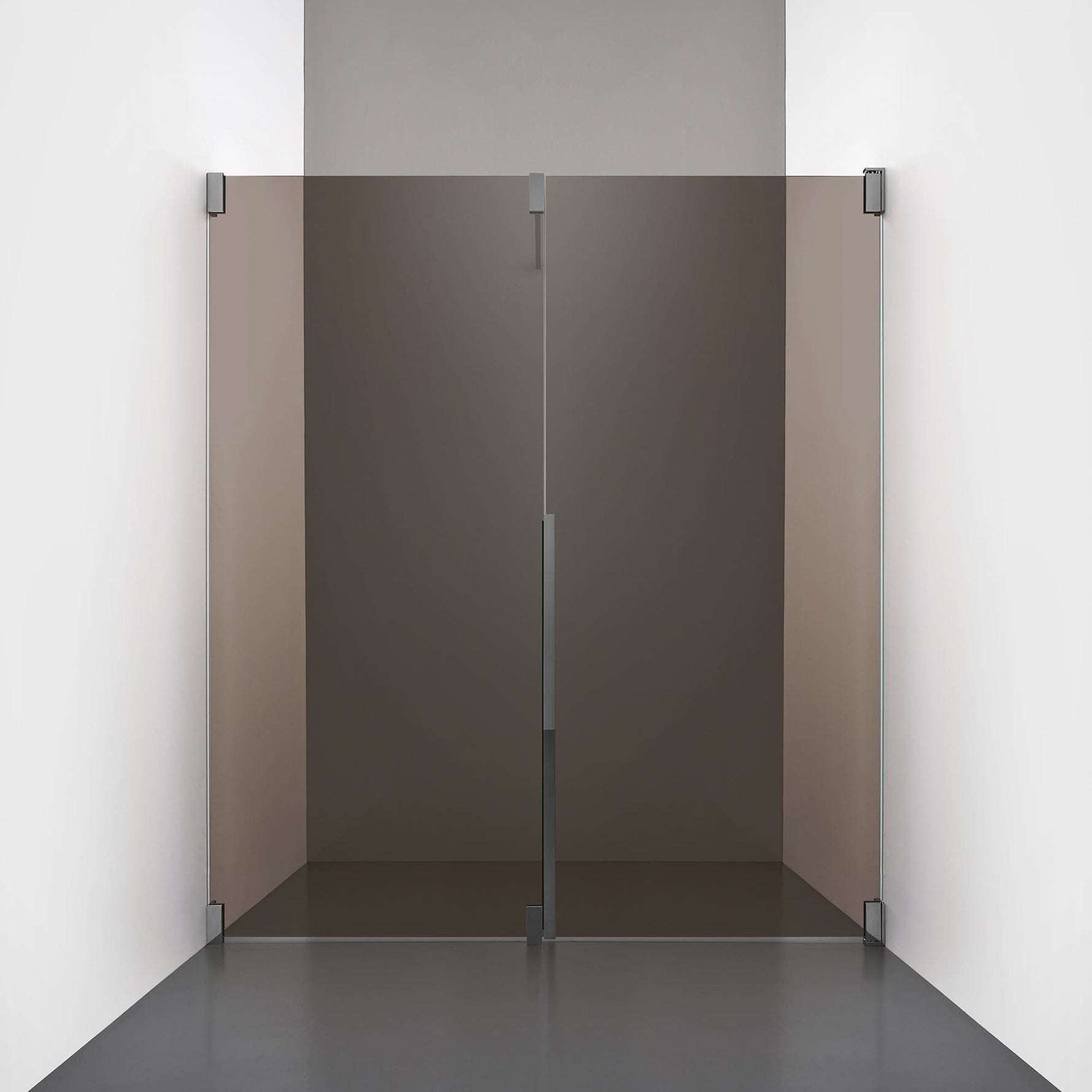 ROOH R2 Duschnisch Dörr+Vägg, Brunfärgat glas, Black chrome, Dörr höger + Fast glas vänster måttbeställd 