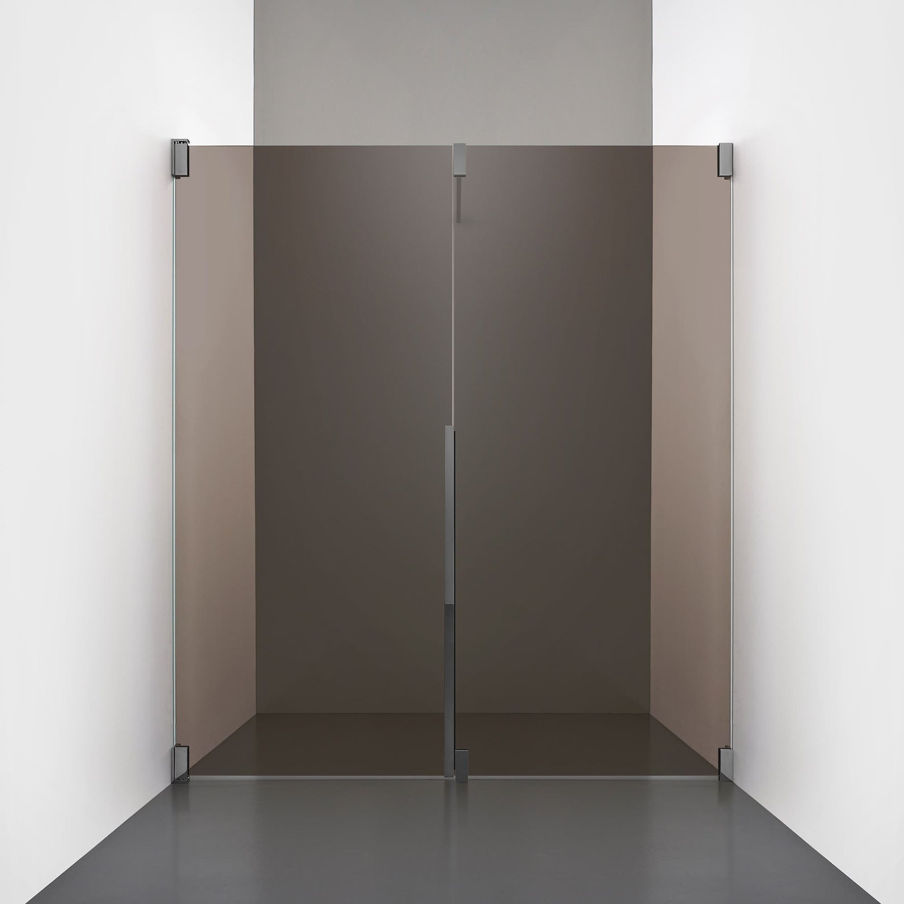 ROOH R2 Duschnisch Dörr+Vägg, Brunfärgat glas, Black chrome, Dörr vänster + Fast glas höger måttbeställd 