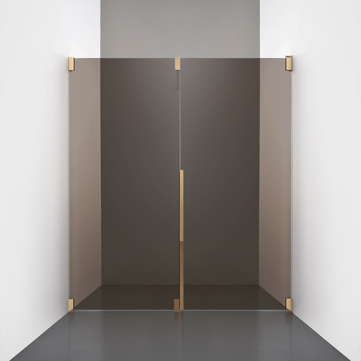 ROOH R2 Duschnisch Dörr+Vägg, Brunfärgat glas, Brass, Dörr höger + Fast glas vänster måttbeställd 