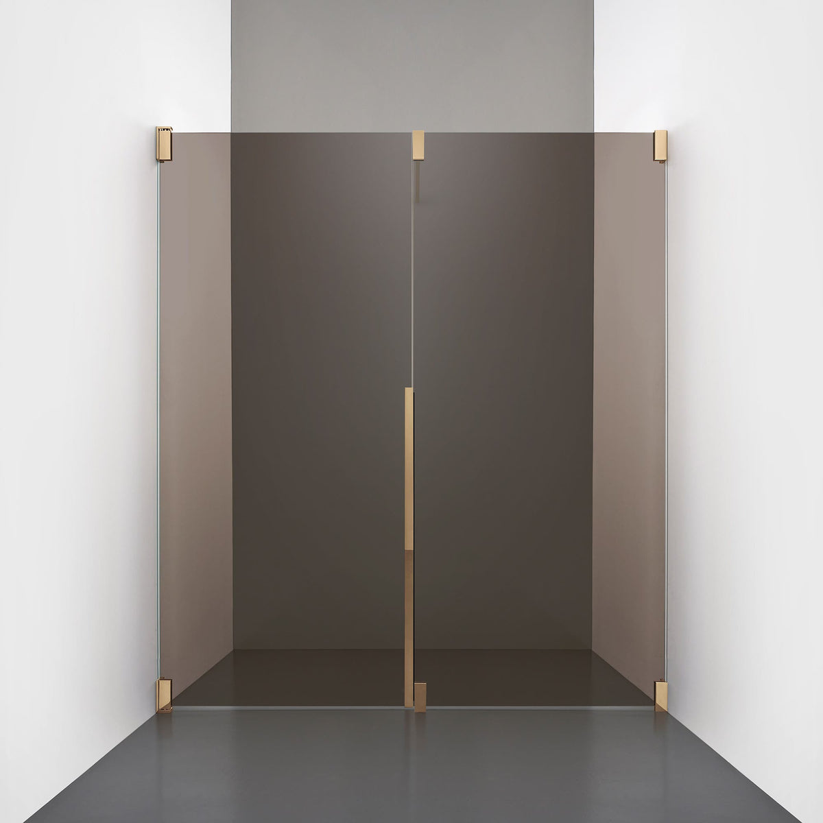 ROOH R2 Duschnisch Dörr+Vägg, Brunfärgat glas, Brass, Dörr vänster + Fast glas höger måttbeställd 