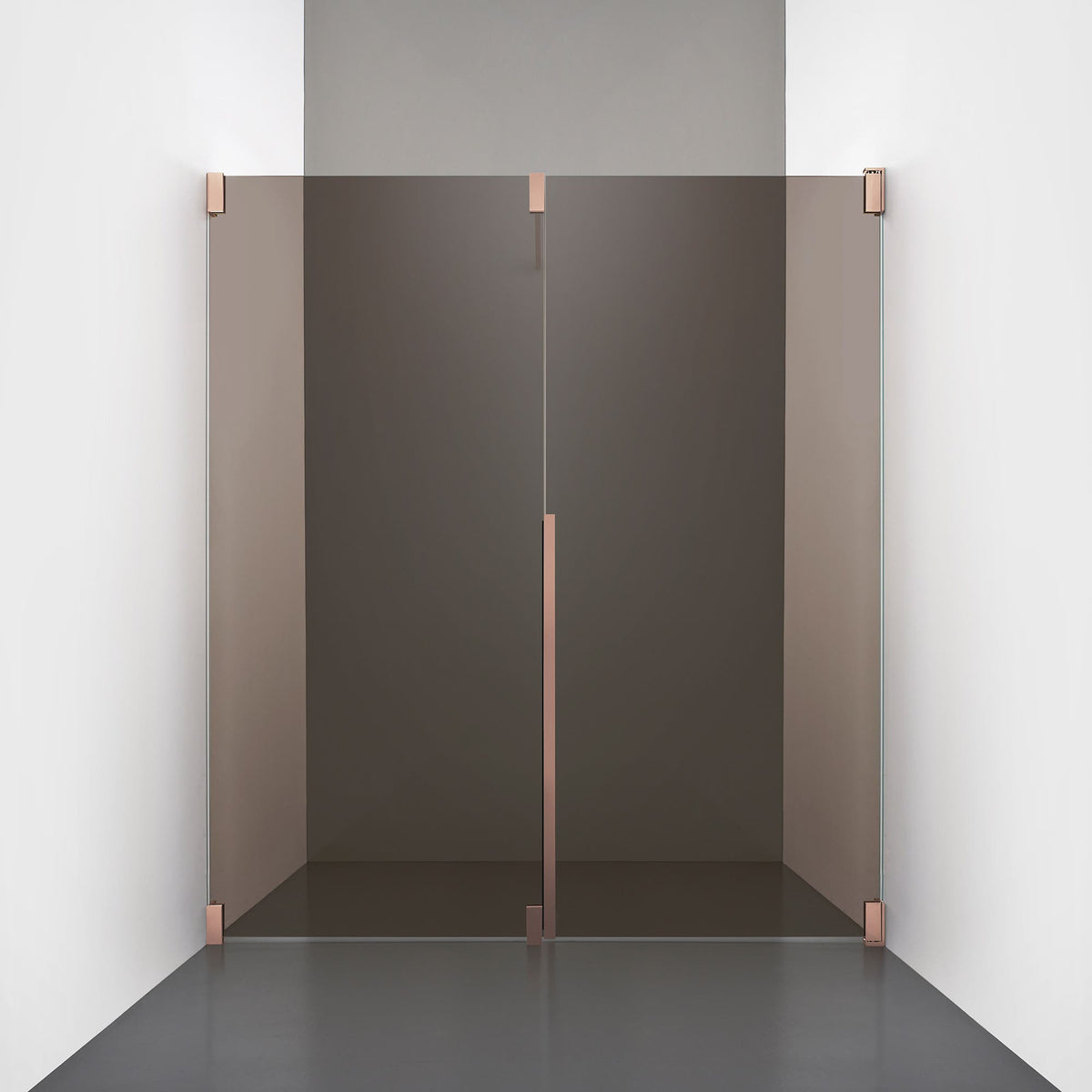 ROOH R2 Duschnisch Dörr+Vägg, Brunfärgat glas, Copper, Höger 
