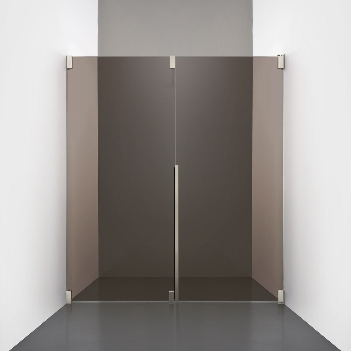 ROOH R2 Duschnisch Dörr+Vägg, Brunfärgat glas, Brushed Nickel, Höger 