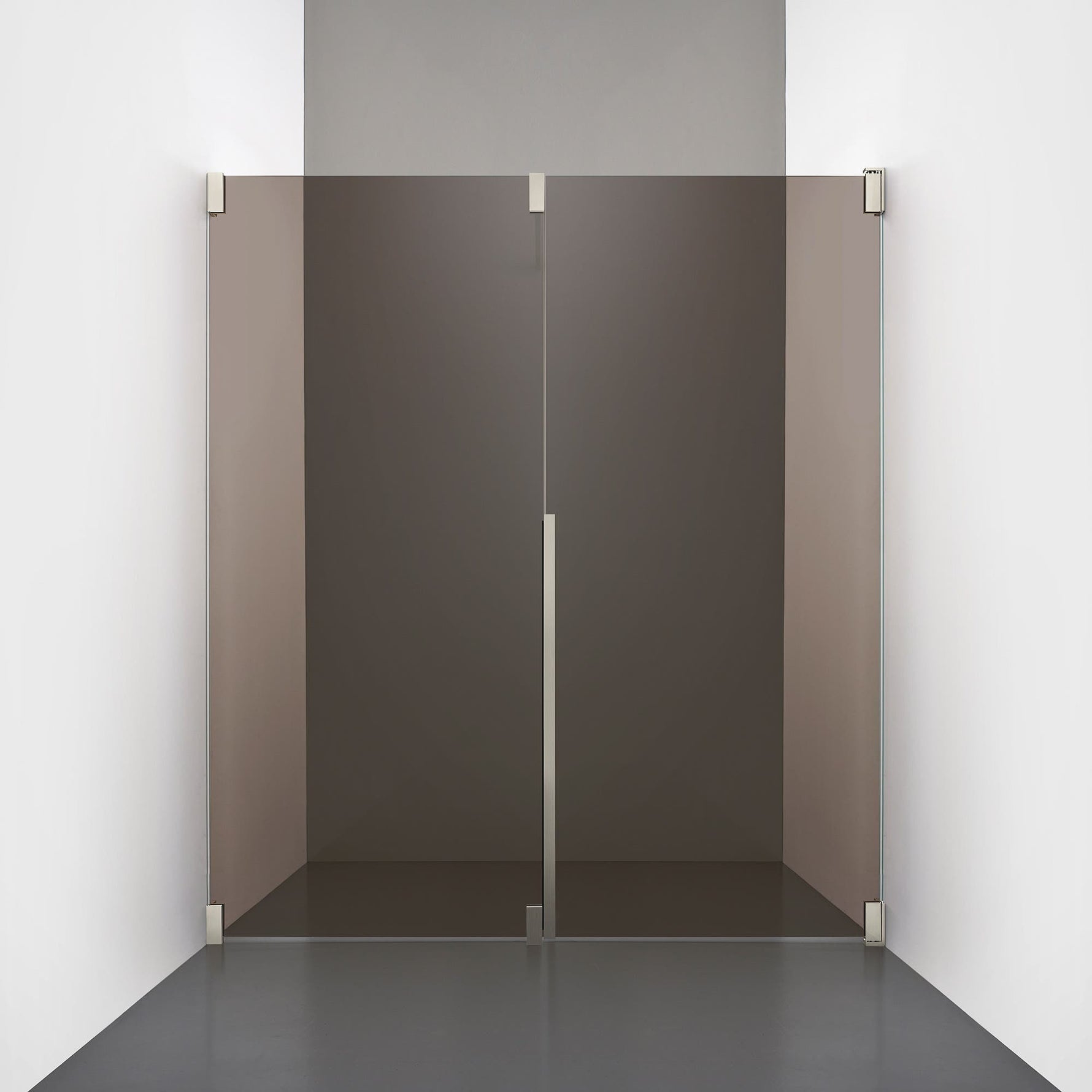 ROOH R2 Duschnisch Dörr+Vägg, Brunfärgat glas, Brushed Nickel, Dörr höger + Fast glas vänster måttbeställd 