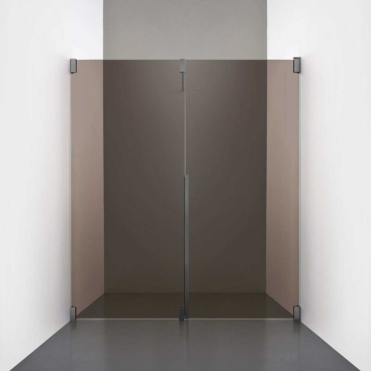 ROOH R2 Duschnisch Dörr+Vägg, Brunfärgat glas, Br Bl Chrome, Dörr höger + Fast glas vänster måttbeställd 