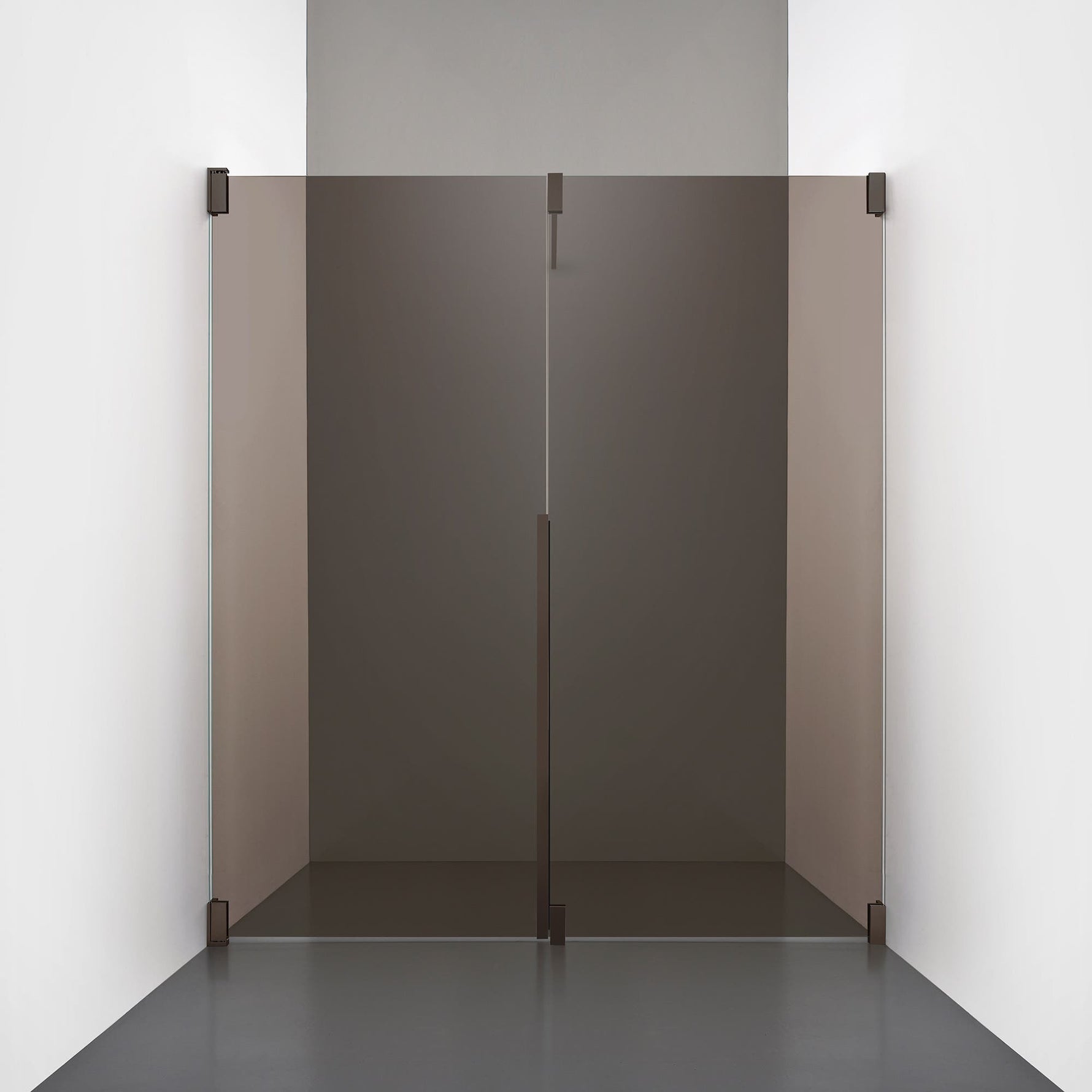 ROOH R2 Duschnisch Dörr+Vägg, Brunfärgat glas, Bronze, Dörr vänster + Fast glas höger måttbeställd 