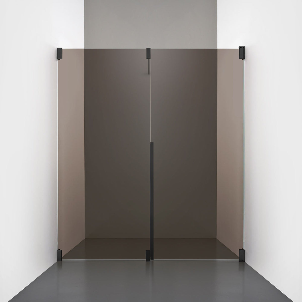 ROOH R2 Duschnisch Dörr+Vägg, Brunfärgat glas, Matte black, Höger 