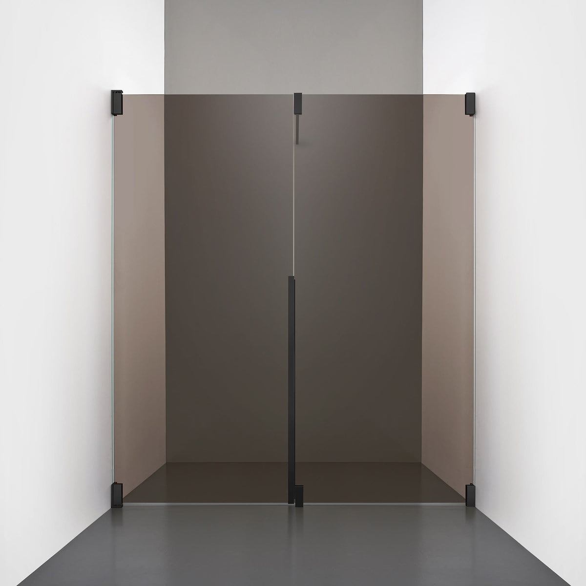 ROOH R2 Duschnisch Dörr+Vägg, Brunfärgat glas, Matte black, Vänster 