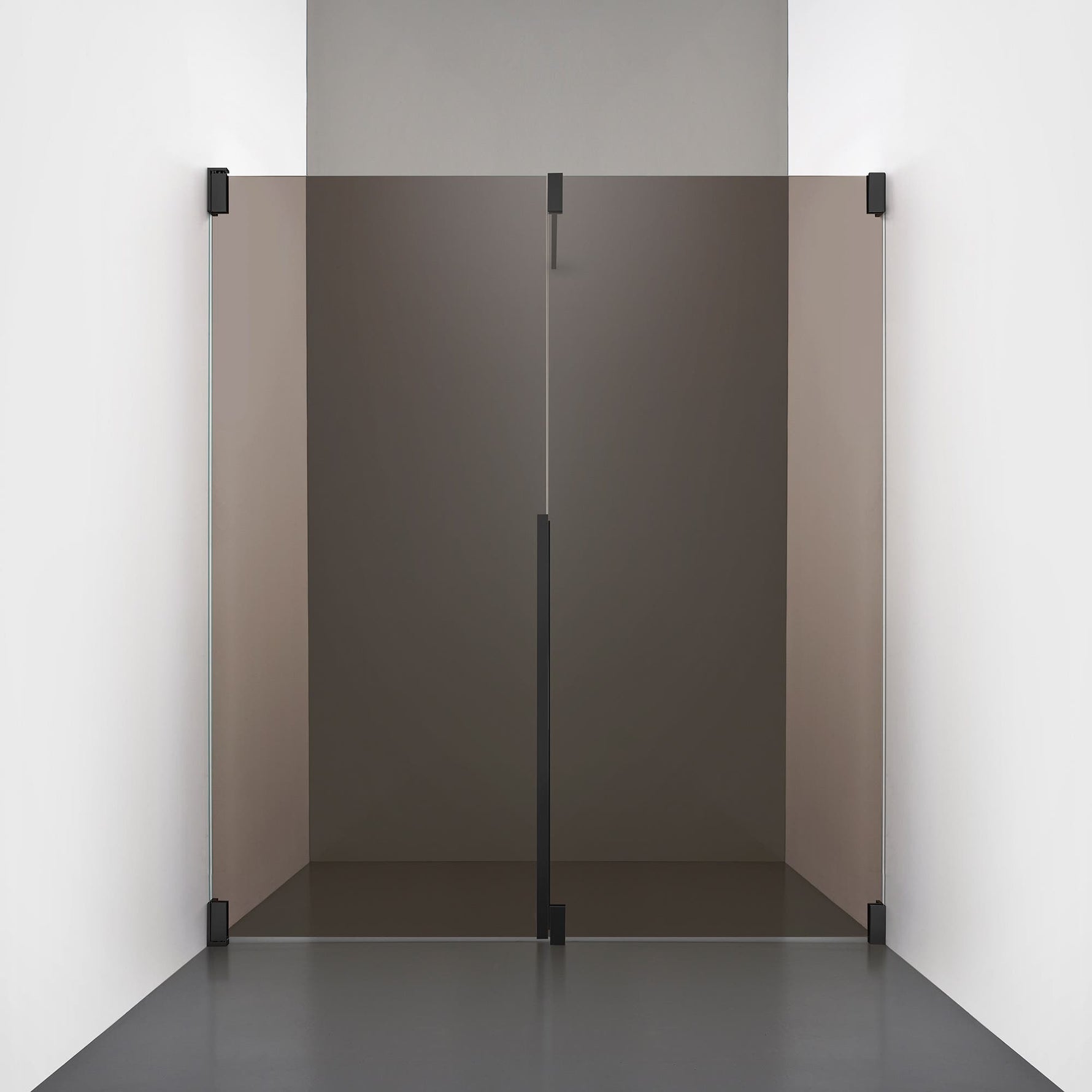 ROOH R2 Duschnisch Dörr+Vägg, Brunfärgat glas, Matte black, Dörr vänster + Fast glas höger måttbeställd 