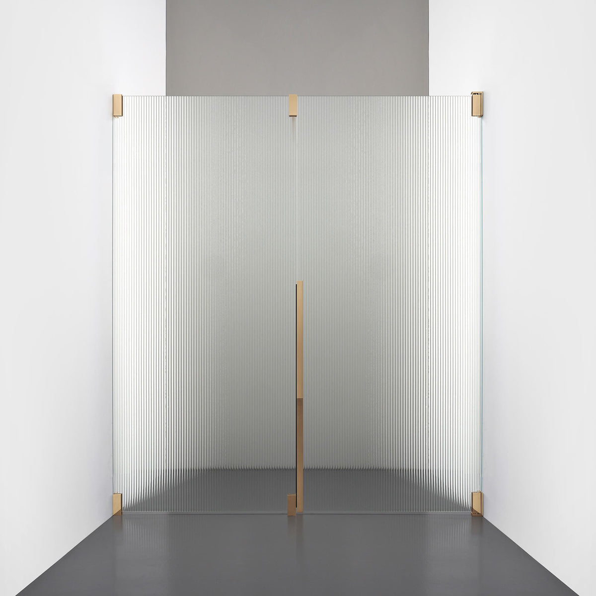 ROOH R2 Duschnisch Dörr+Vägg, Räfflat glas, Brass, Höger 
