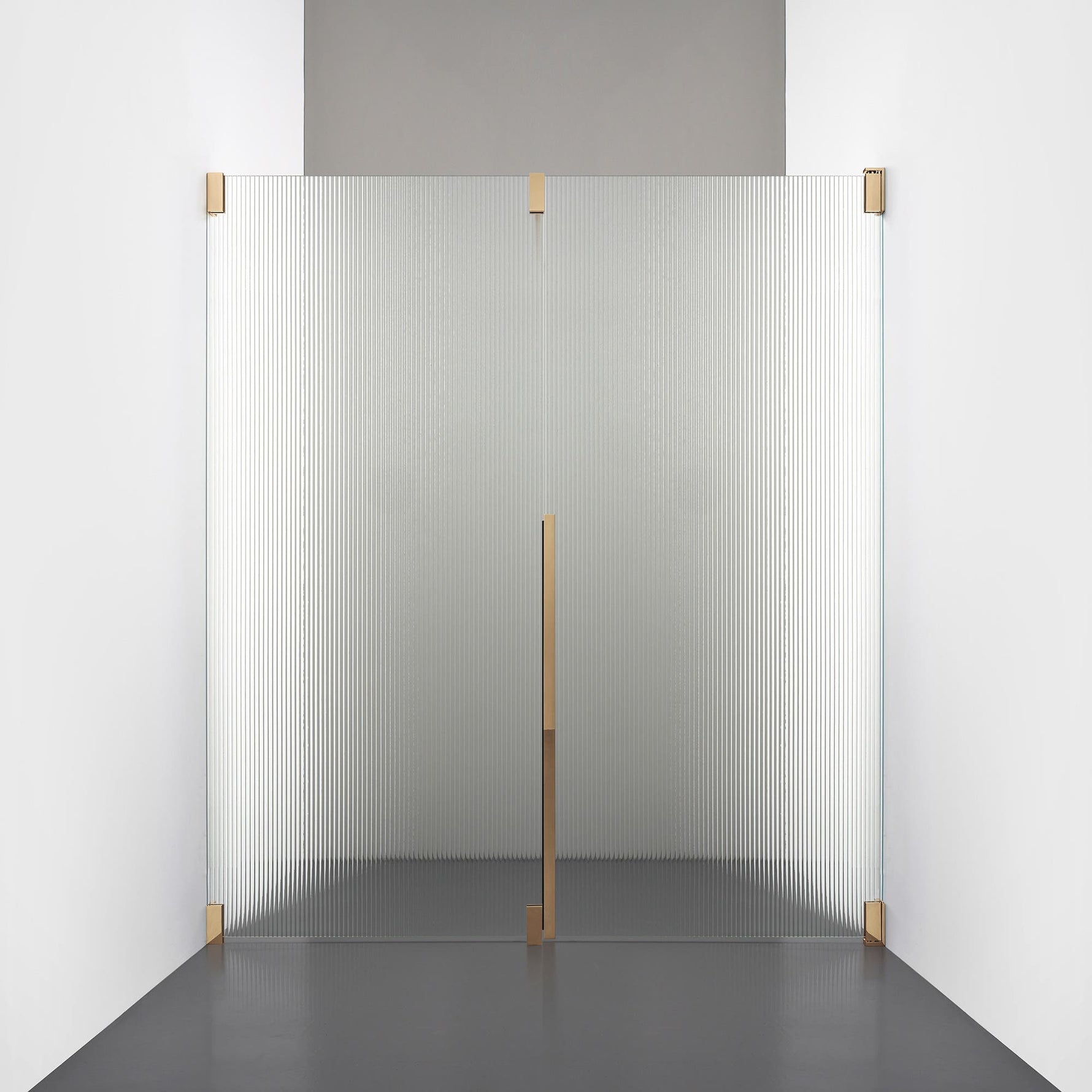 ROOH R2 Duschnisch Dörr+Vägg, Räfflat glas, Brass, Höger 