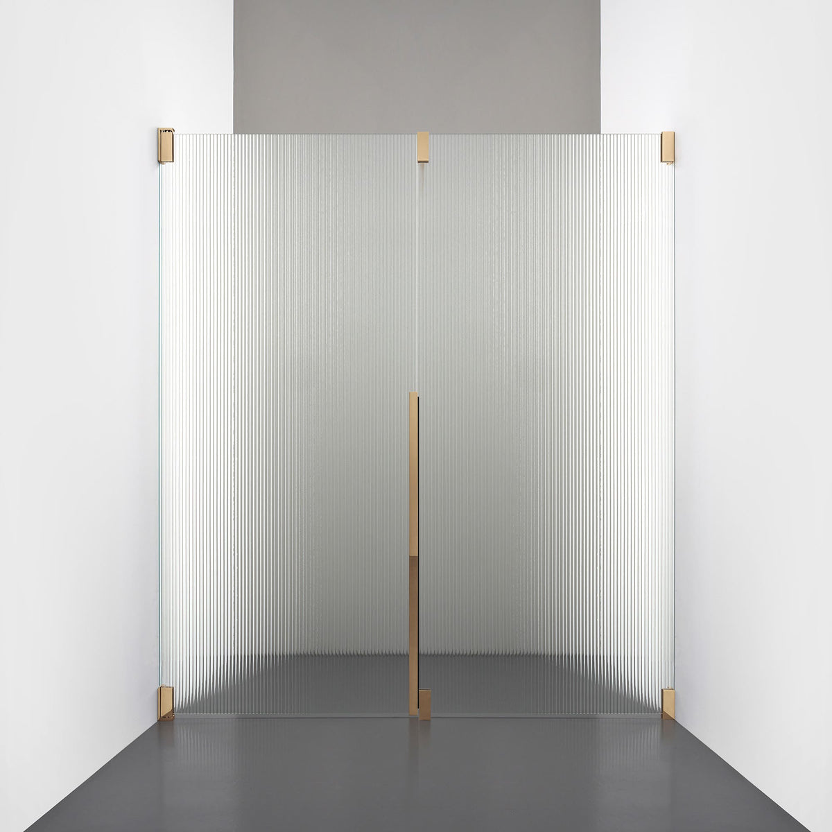 ROOH R2 Duschnisch Dörr+Vägg, Räfflat glas, Brass, Dörr vänster + Fast glas höger måttbeställd 