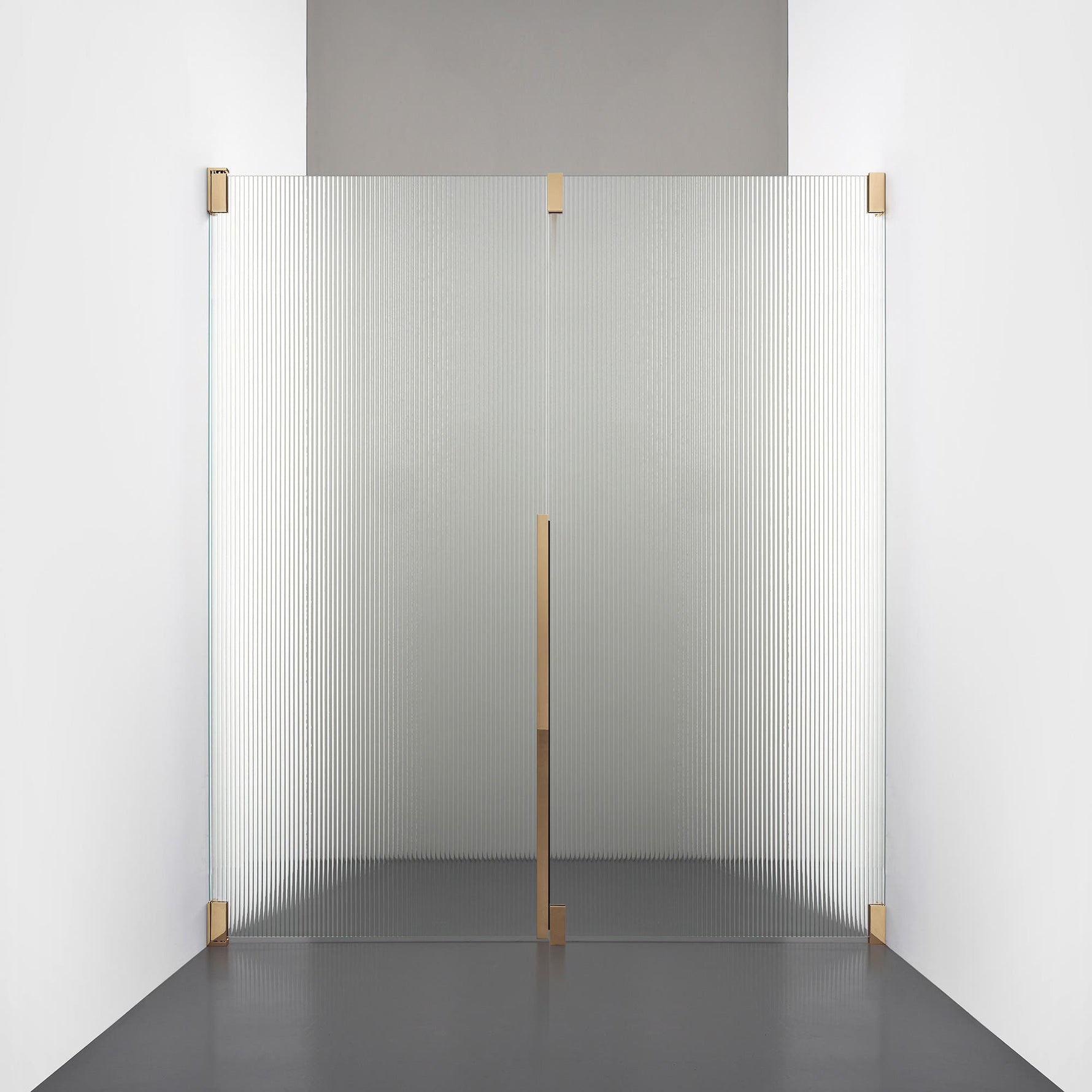 ROOH R2 Duschnisch Dörr+Vägg, Räfflat glas, Brass, Dörr vänster + Fast glas höger måttbeställd 