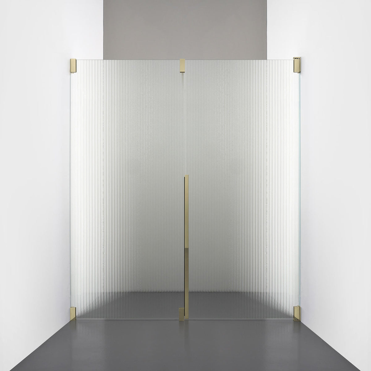 ROOH R2 Duschnisch Dörr+Vägg, Räfflat glas, Honey gold, Höger 