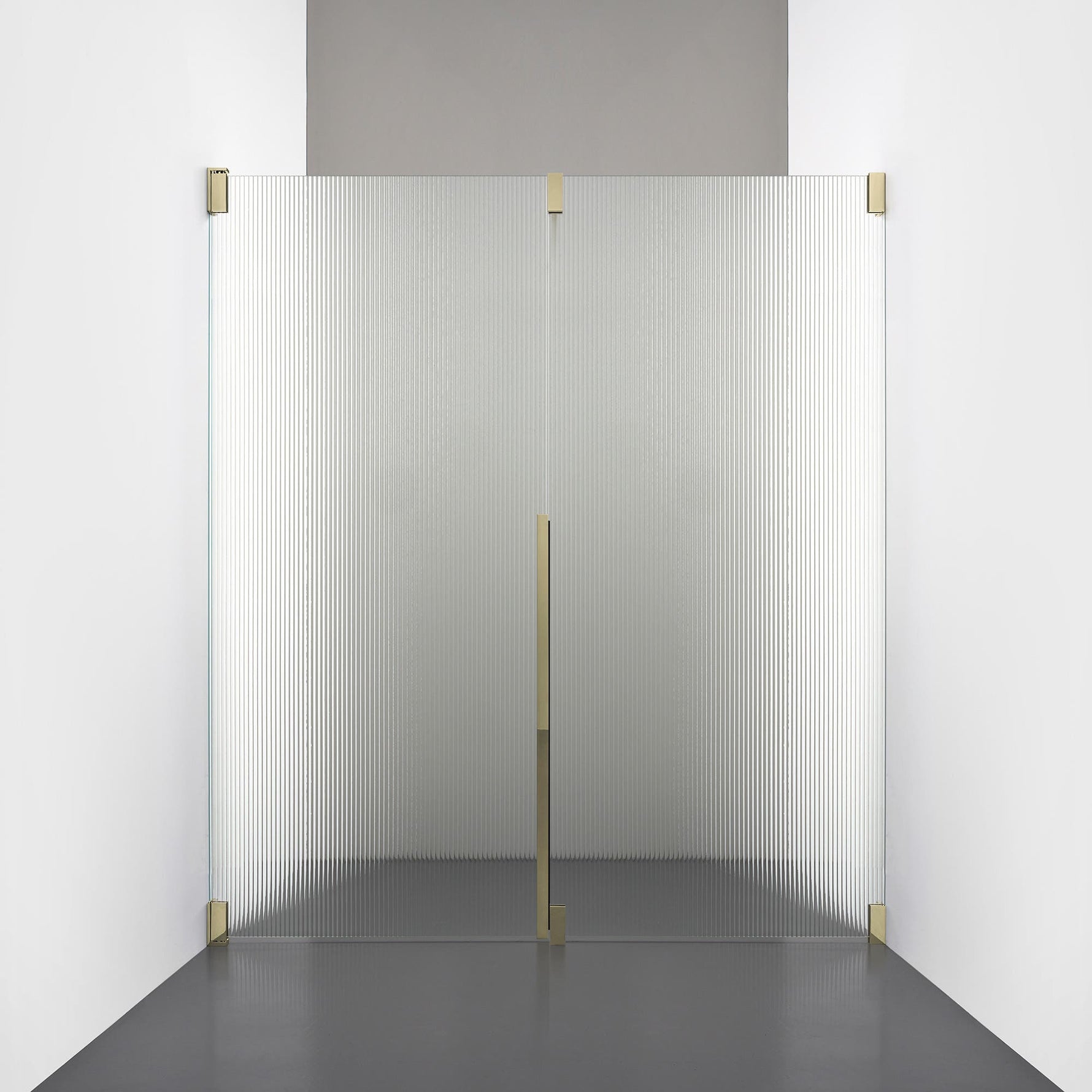 ROOH R2 Duschnisch Dörr+Vägg, Räfflat glas, Honey gold, Dörr vänster + Fast glas höger måttbeställd 