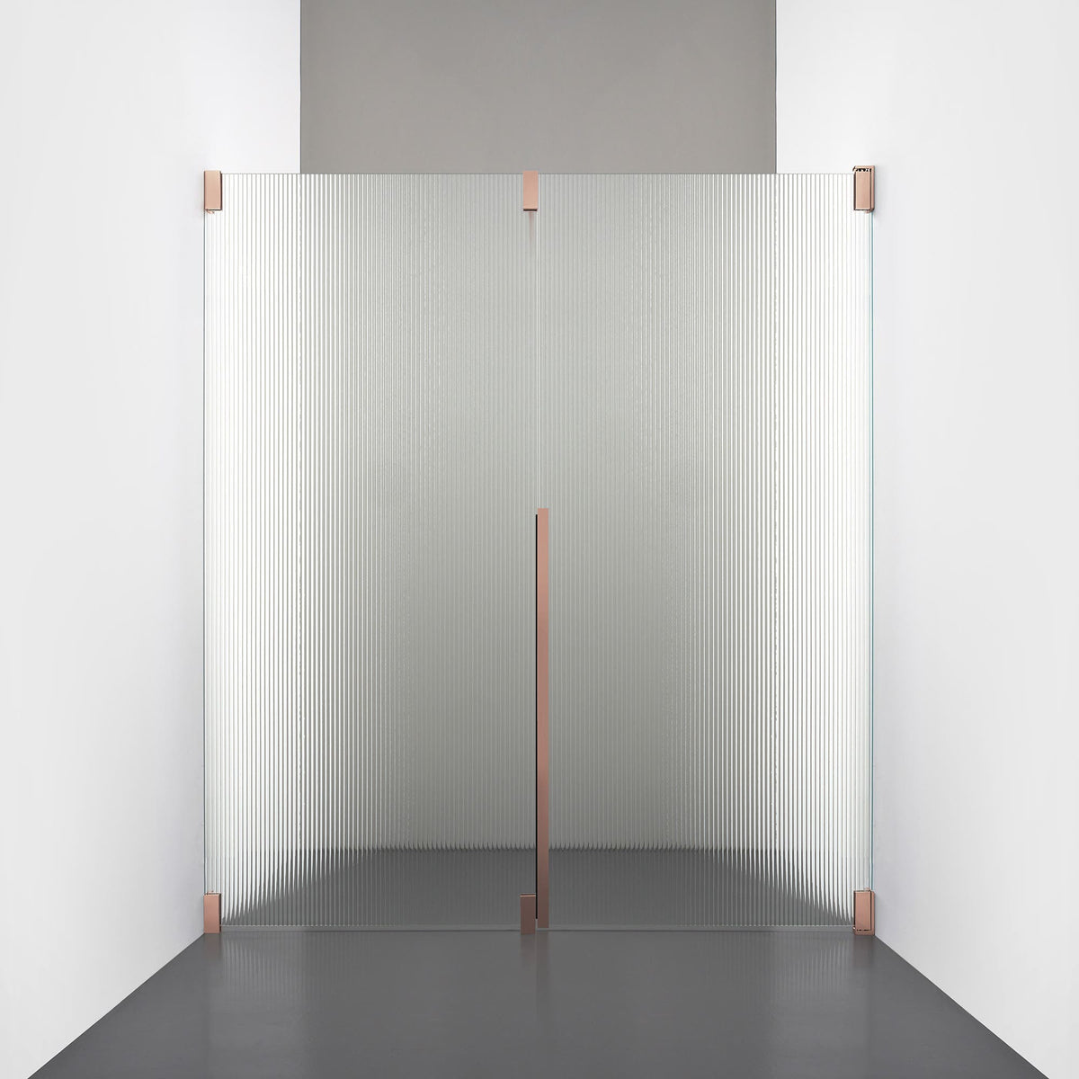 ROOH R2 Duschnisch Dörr+Vägg, Räfflat glas, Copper, Dörr höger + Fast glas vänster måttbeställd 