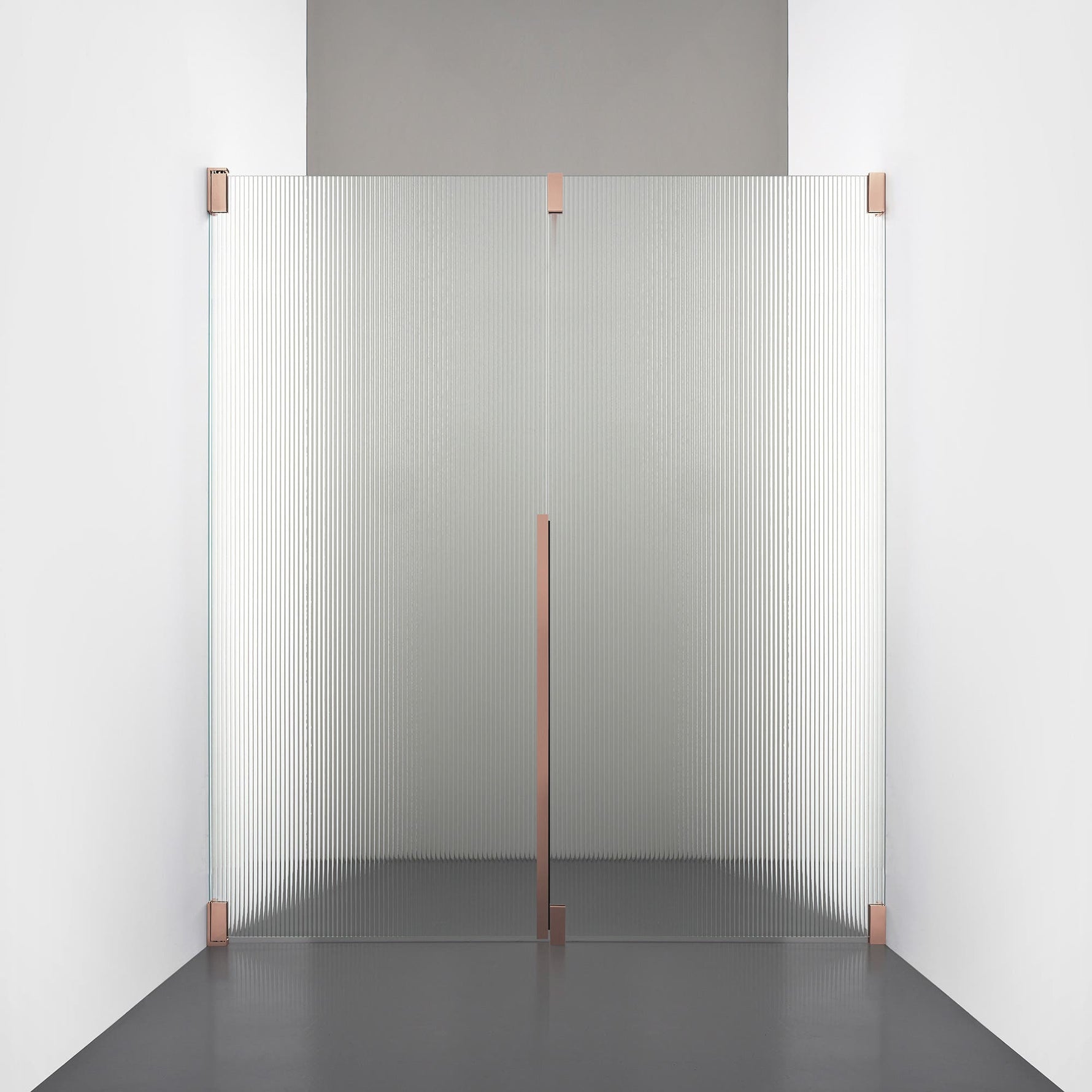 ROOH R2 Duschnisch Dörr+Vägg, Räfflat glas, Copper, Dörr vänster + Fast glas höger måttbeställd 