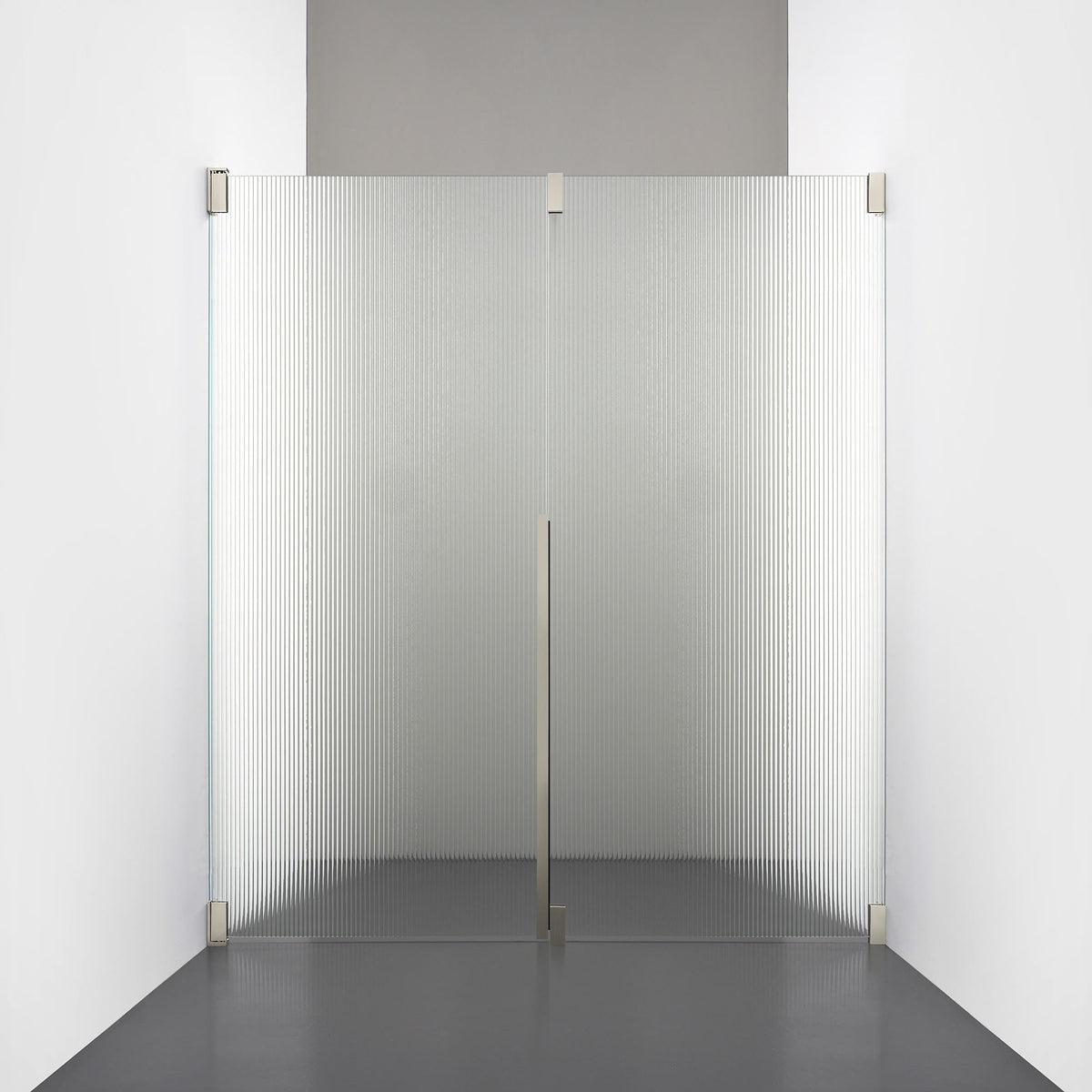 ROOH R2 Duschnisch Dörr+Vägg, Räfflat glas, Brushed Nickel, Dörr vänster + Fast glas höger måttbeställd 