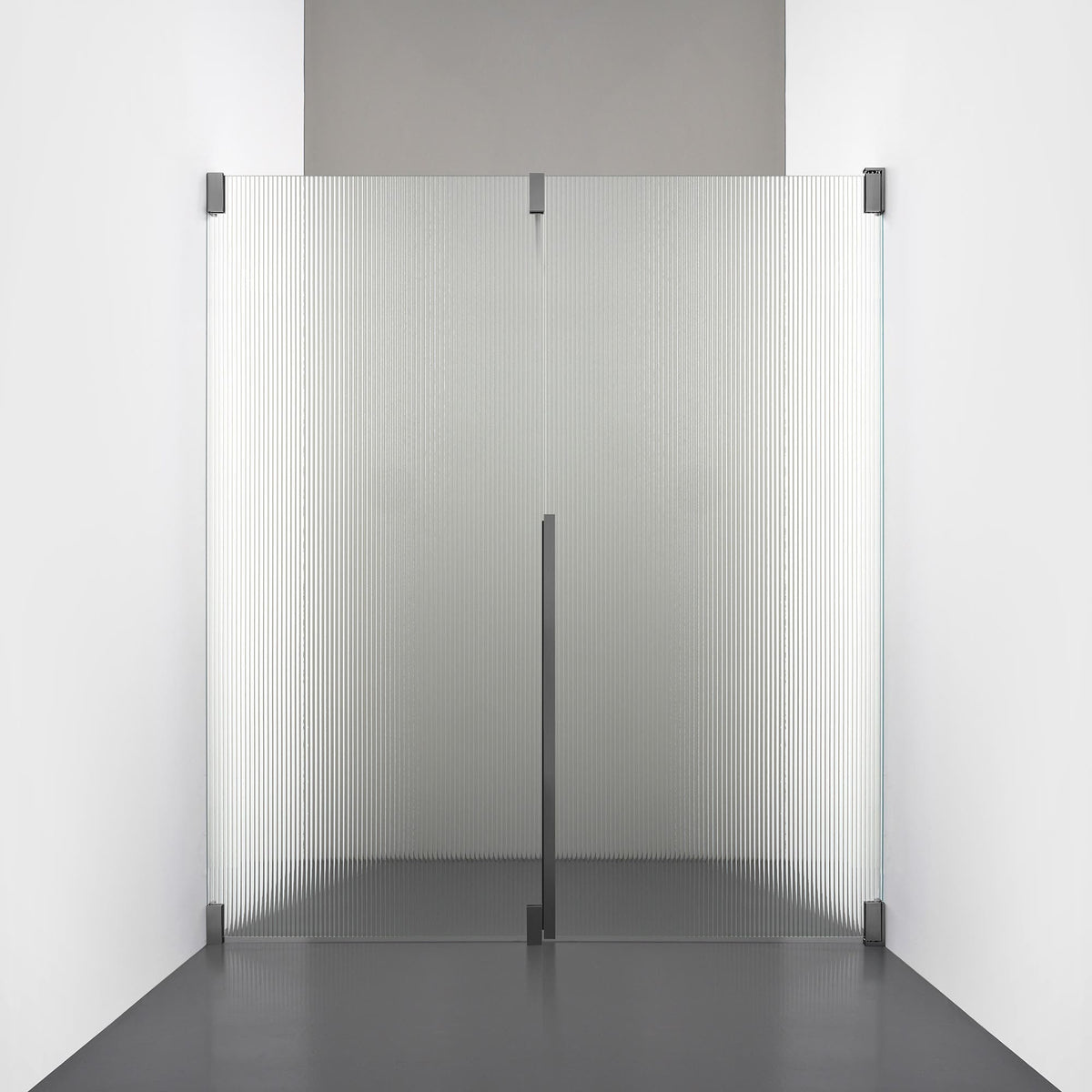 ROOH R2 Duschnisch Dörr+Vägg, Räfflat glas, Br Bl Chrome, Dörr höger + Fast glas vänster måttbeställd 