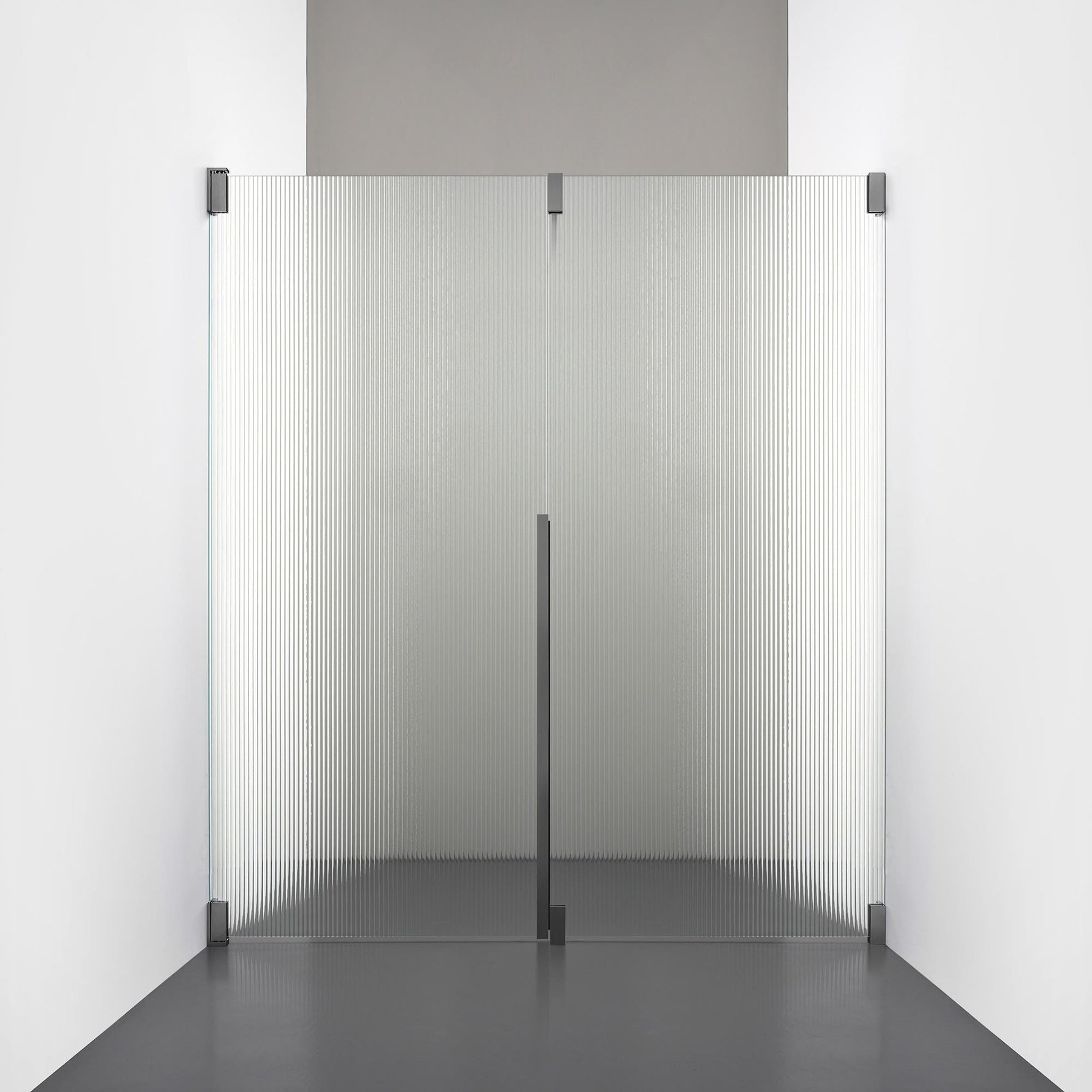 ROOH R2 Duschnisch Dörr+Vägg, Räfflat glas, Br Bl Chrome, Dörr vänster + Fast glas höger måttbeställd 
