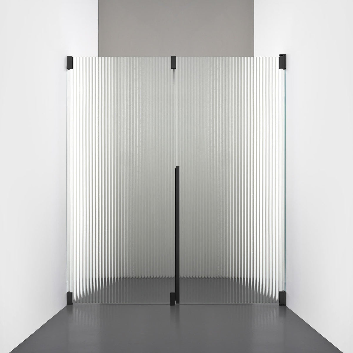 ROOH R2 Duschnisch Dörr+Vägg, Räfflat glas, Matte black, Höger 